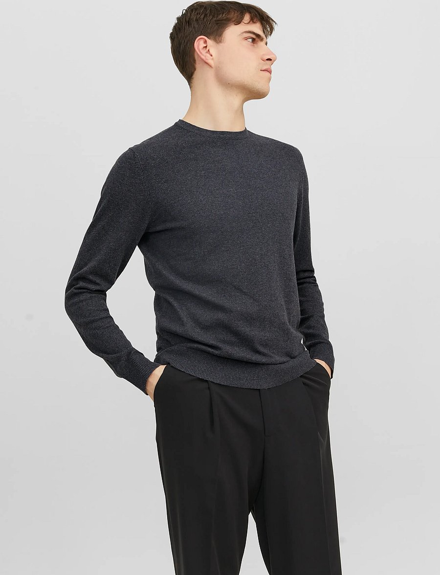 Jack & Jones - JJEEMIL KNIT CREW NECK NOOS - rundhals - dark grey melange - 0