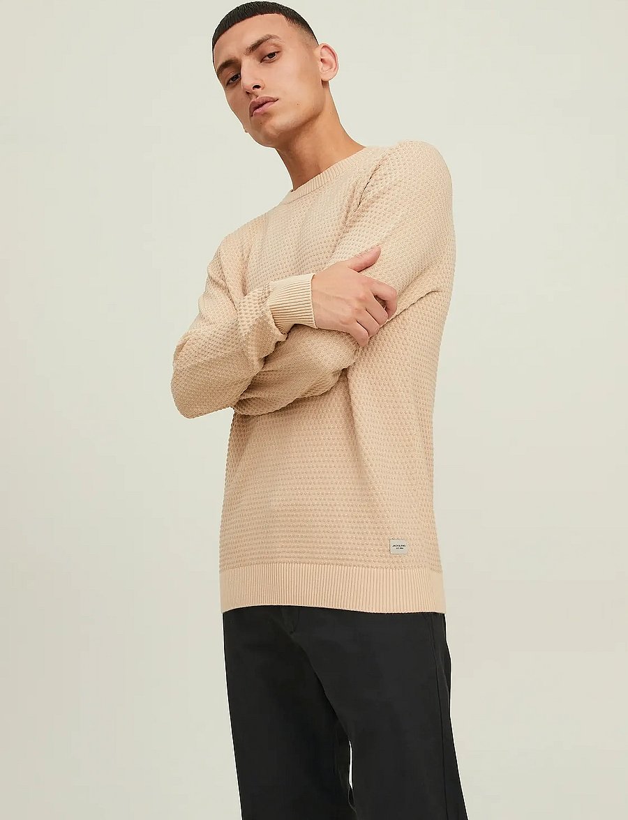 Jack & Jones - JJEATLAS KNIT CREW NECK NOOS - oatmeal - 0