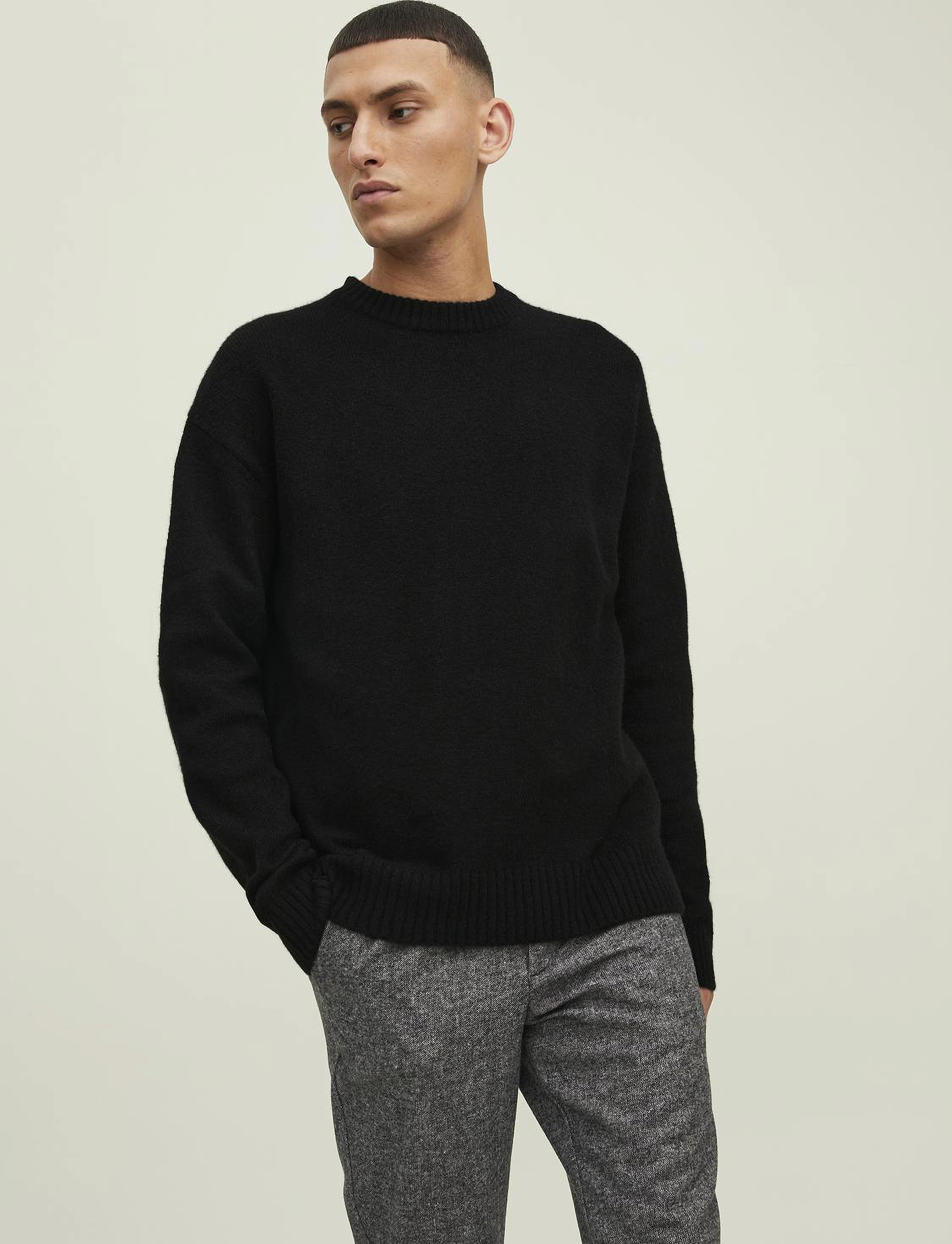 Jack & Jones JOROLLIE KNIT CREW NECK SN - Kollektioner - BLACK / black