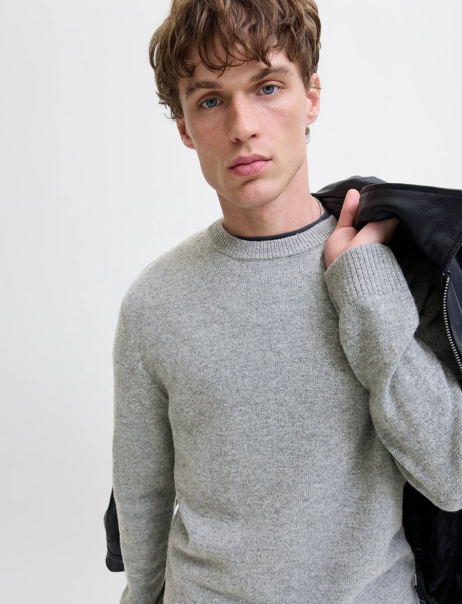 Jack & Jones - JPRBLULAMBSWOOL KNIT CREW NECK - pyöreäaukkoiset - medium grey melange - 4