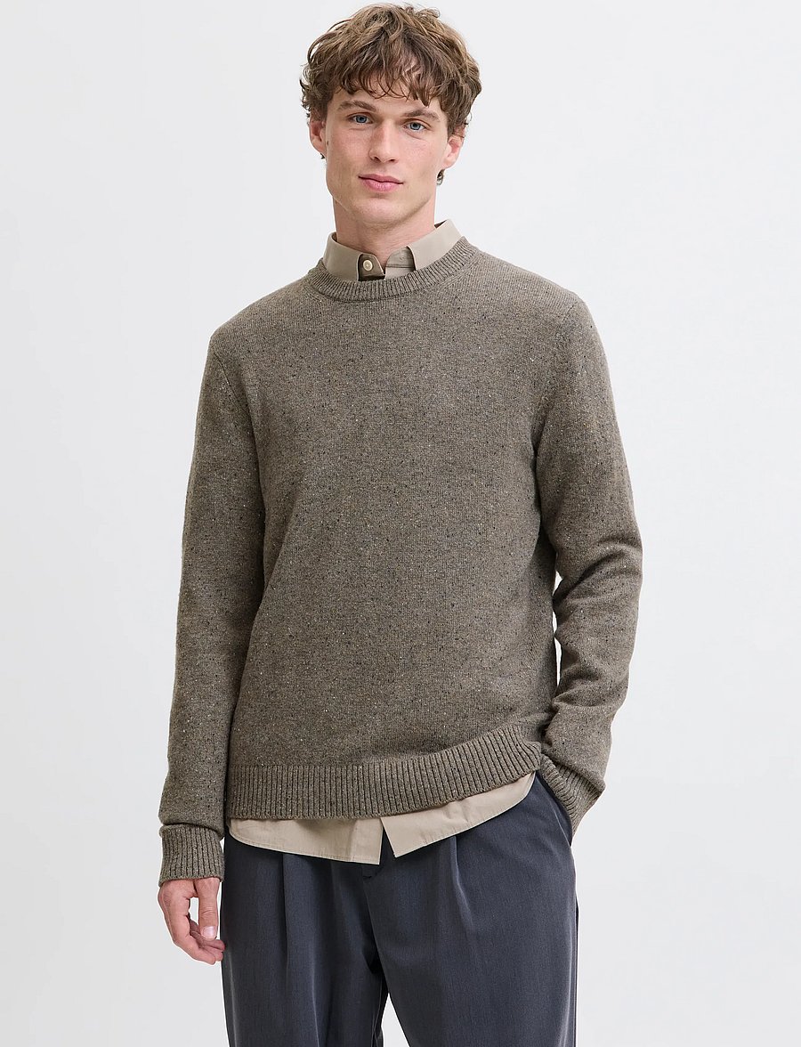 Jack & Jones - JPRBLULAMBSWOOL KNIT CREW NECK - pyöreäaukkoiset - stone gray - 0