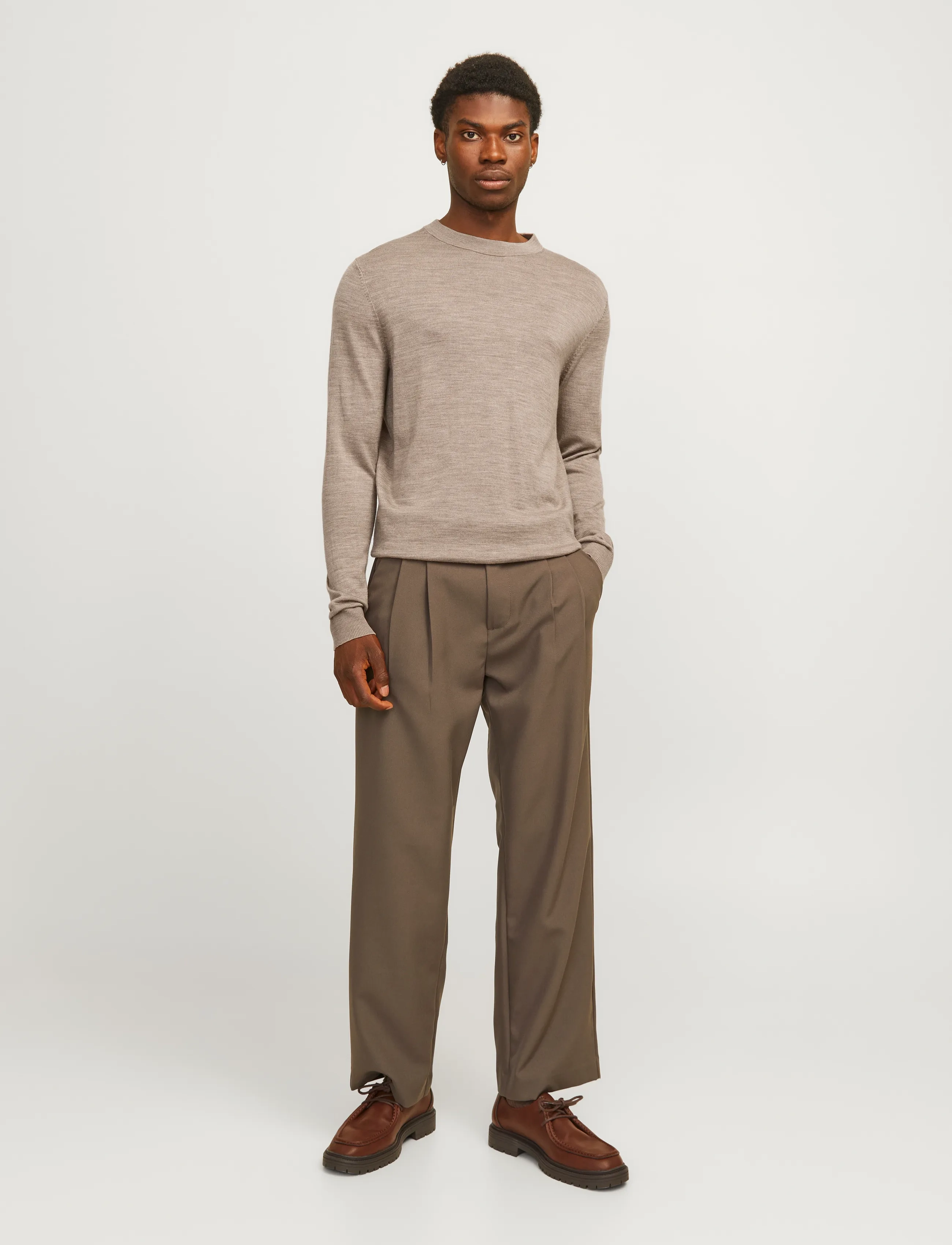 Jack & Jones JPRBLAMERINO KNIT CREW NECK SN - Kollektsioonid - GREIGE / beige