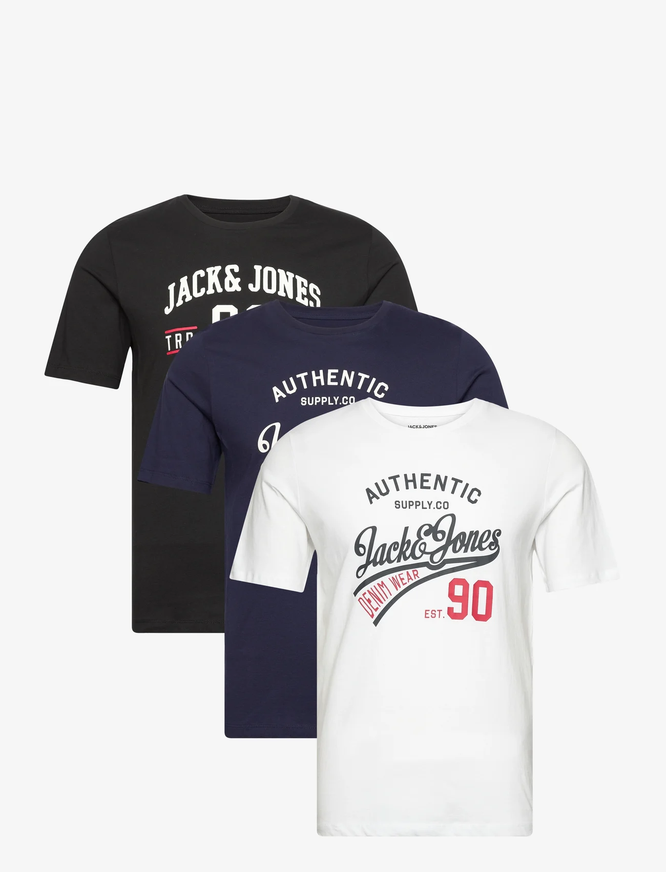 Jack & Jones - JJETHAN TEE  SS CREW NECK  3PK MP NOOS - kortärmade t-shirts - black - 0