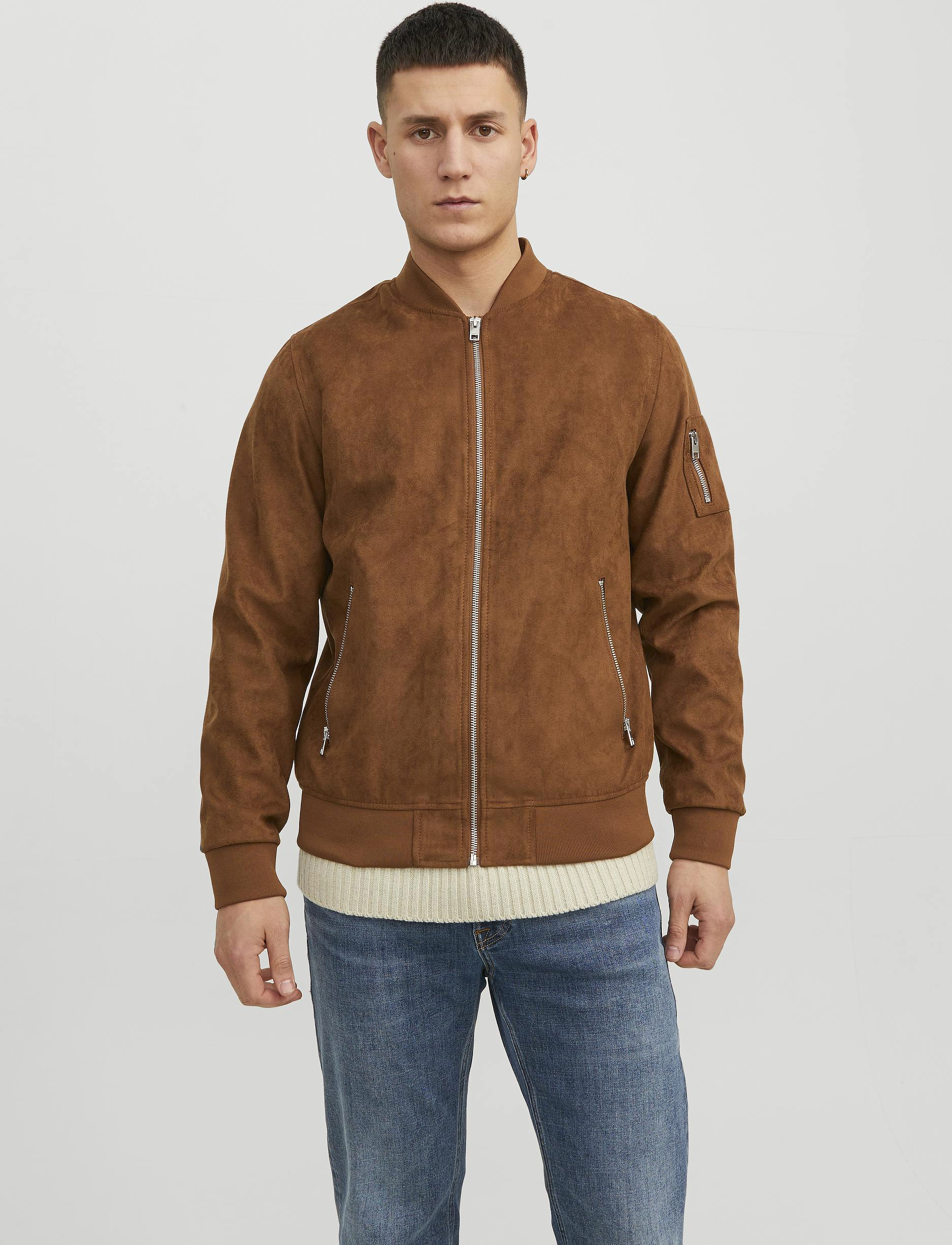 Jack & Jones Jjerocky Faux Suede Bomber Noos, M, Brown, Jakker > Bomberjakker, Herre