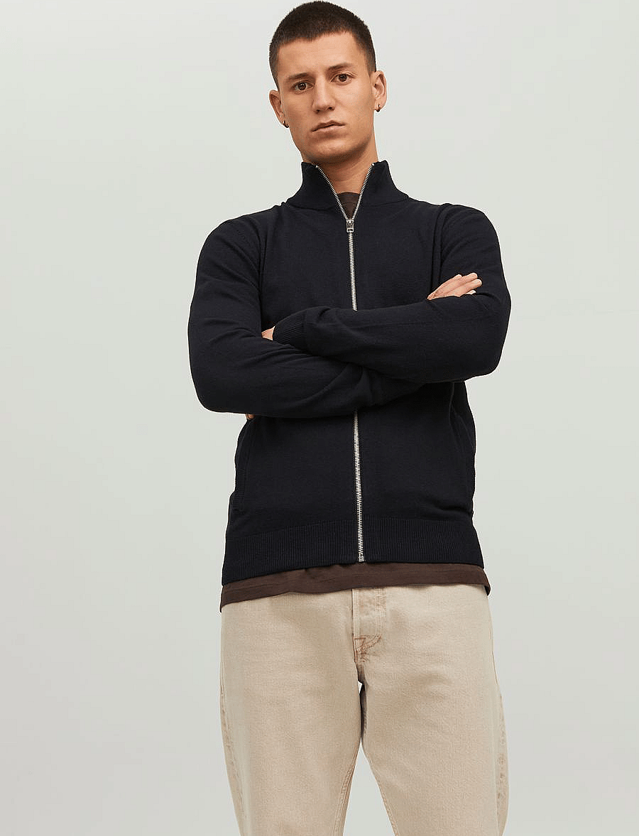 Jack & Jones - JJEEMIL KNIT TURTLE ZIP CARDIGAN NOOS - cardigans - black - 0
