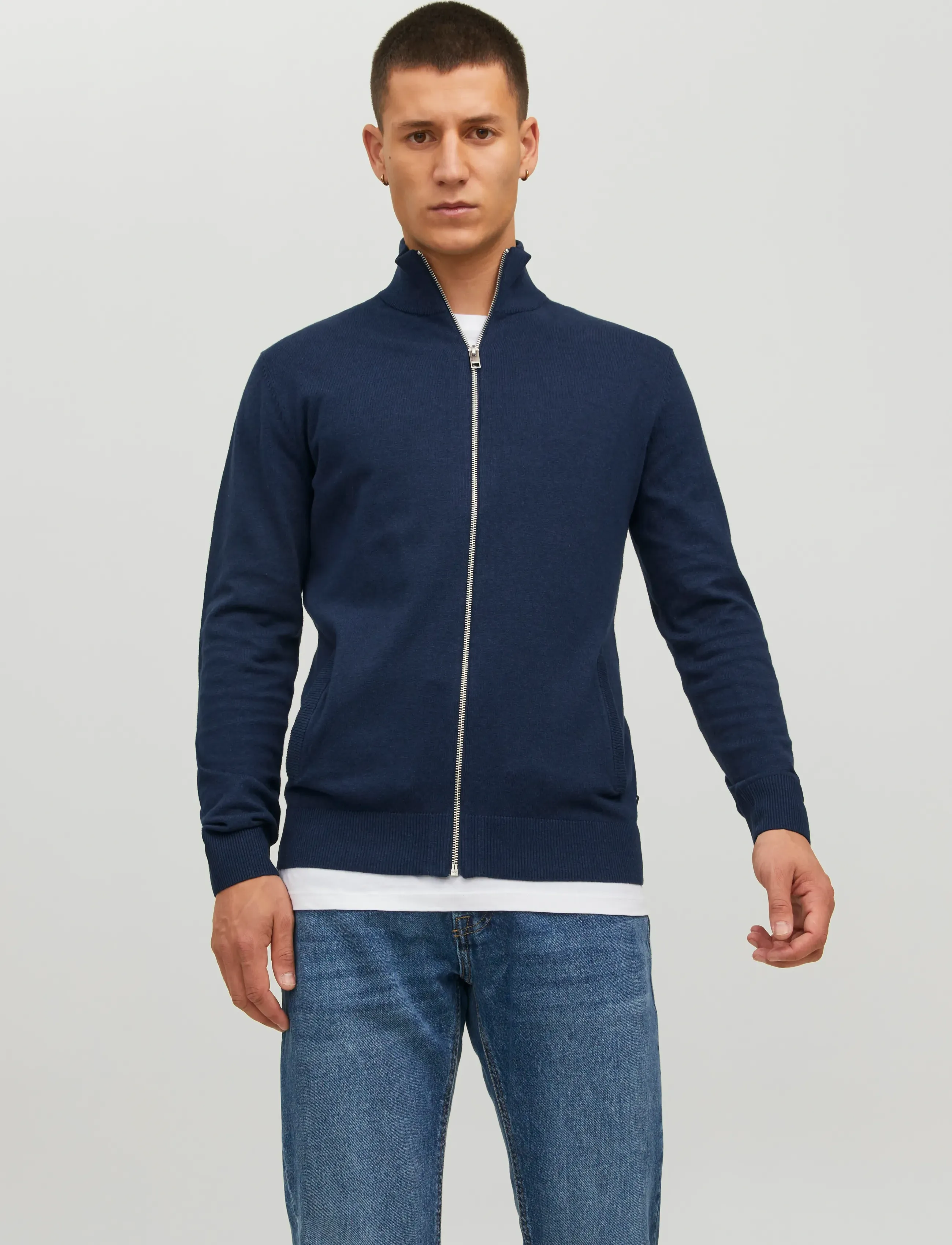 Jack & Jones JJEEMIL KNIT TURTLE ZIP CARDIGAN NOOS - Looks for less - NAVY BLAZER / navy