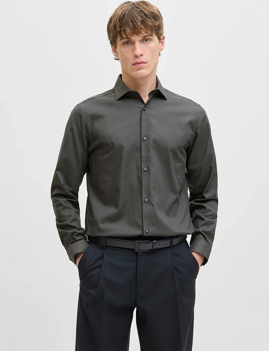 Jack & Jones - JPRBLAPARKER SHIRT L/S NOOS - randiga skjortor - dark grey melange - 0