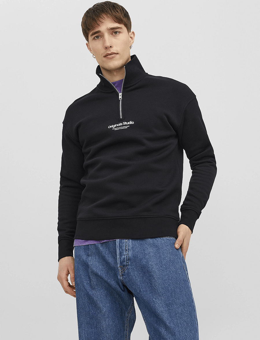 Jack & Jones - JORVESTERBRO SWEAT QUARTER ZIP HN NOOS - collections - black - 0
