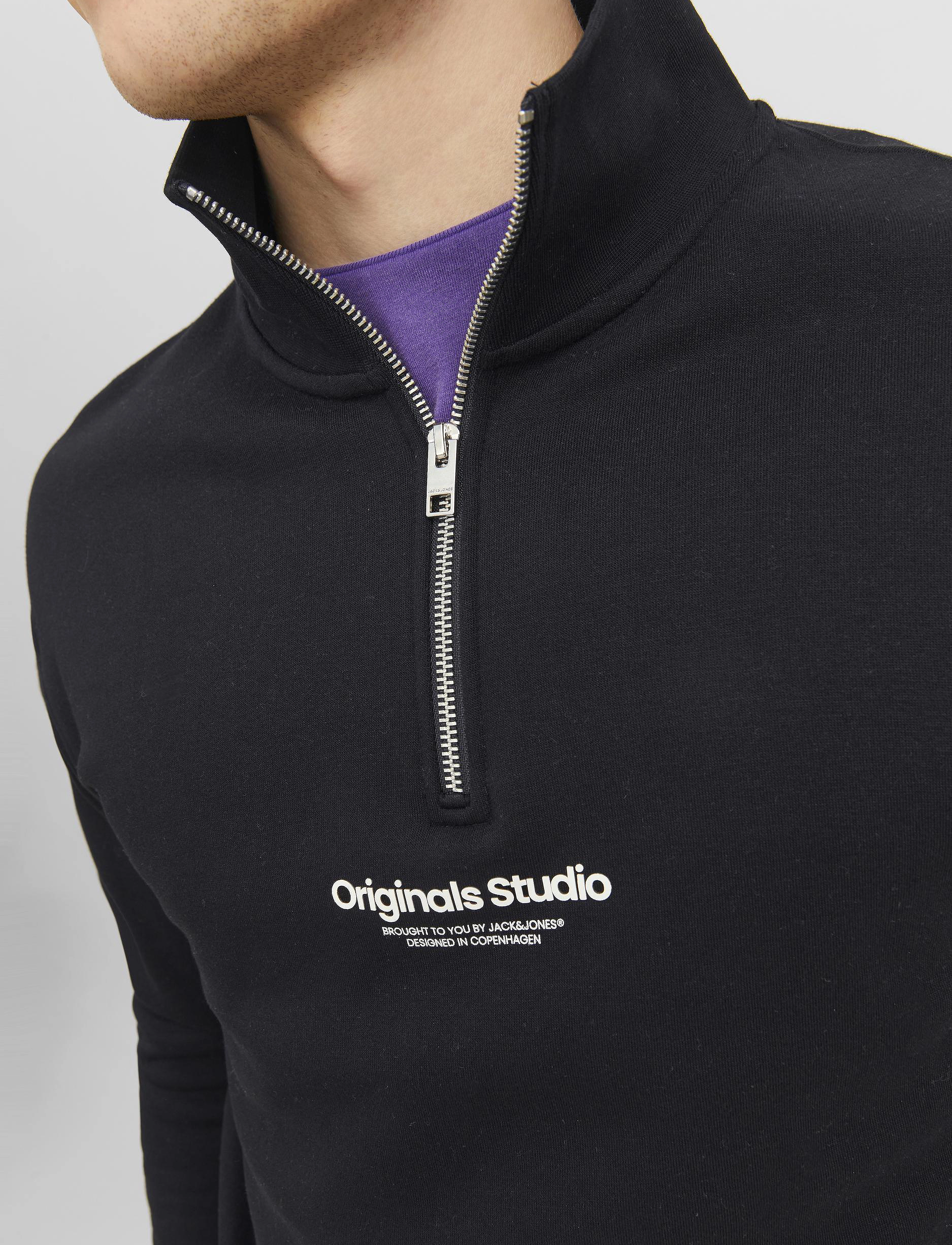 Jack & Jones - JORVESTERBRO SWEAT QUARTER ZIP HN SN - feriefavoritter - black - 5