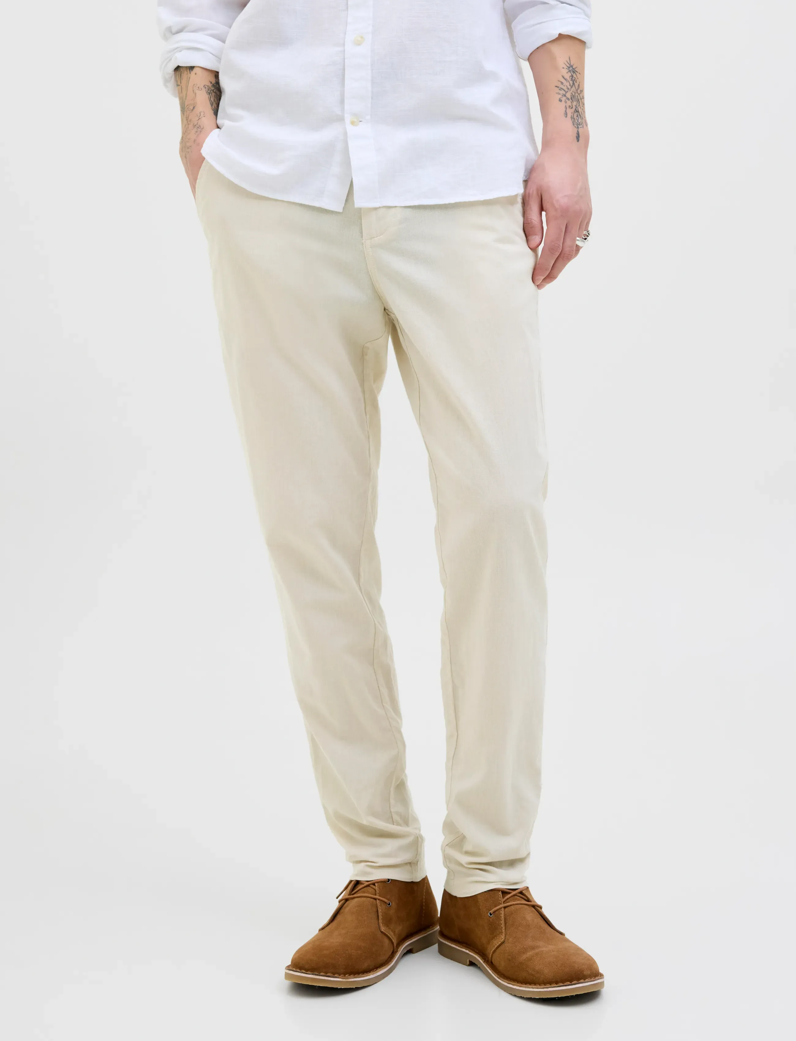 Jack & Jones JPSTACE SUMMER LINEN BLEND CHINO PANT SN - Püksid - FEATHER GRAY / cream