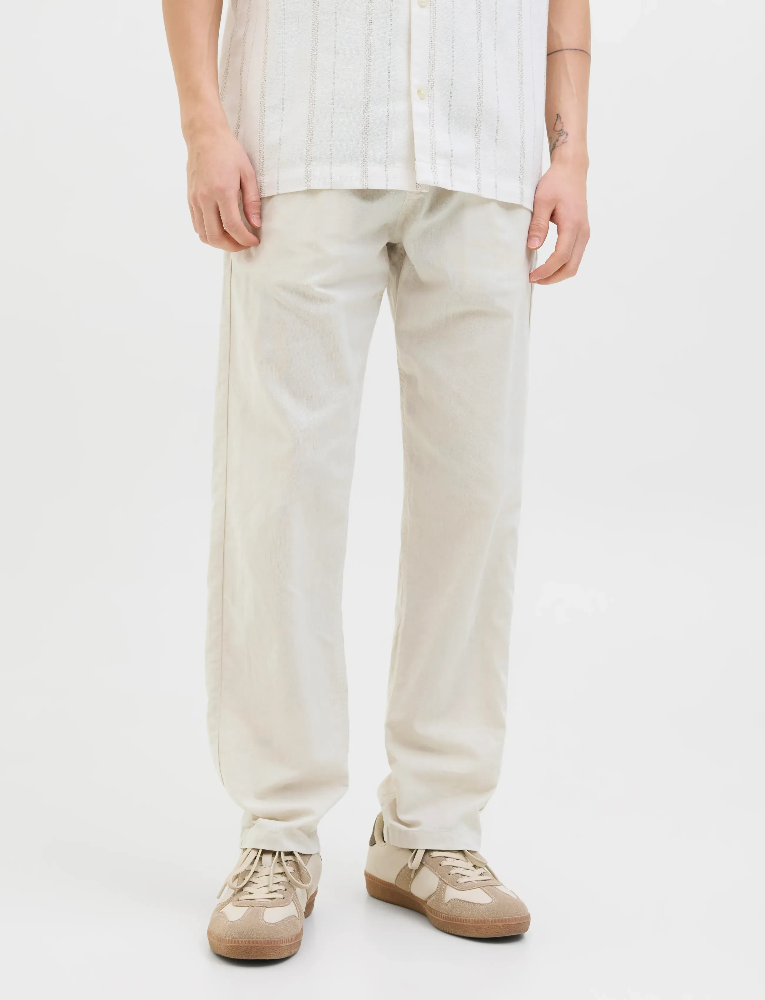 Jack & Jones JPSTKANE SUMMER LINEN BLEND JOGGER SN - Püksid - FEATHER GRAY / cream