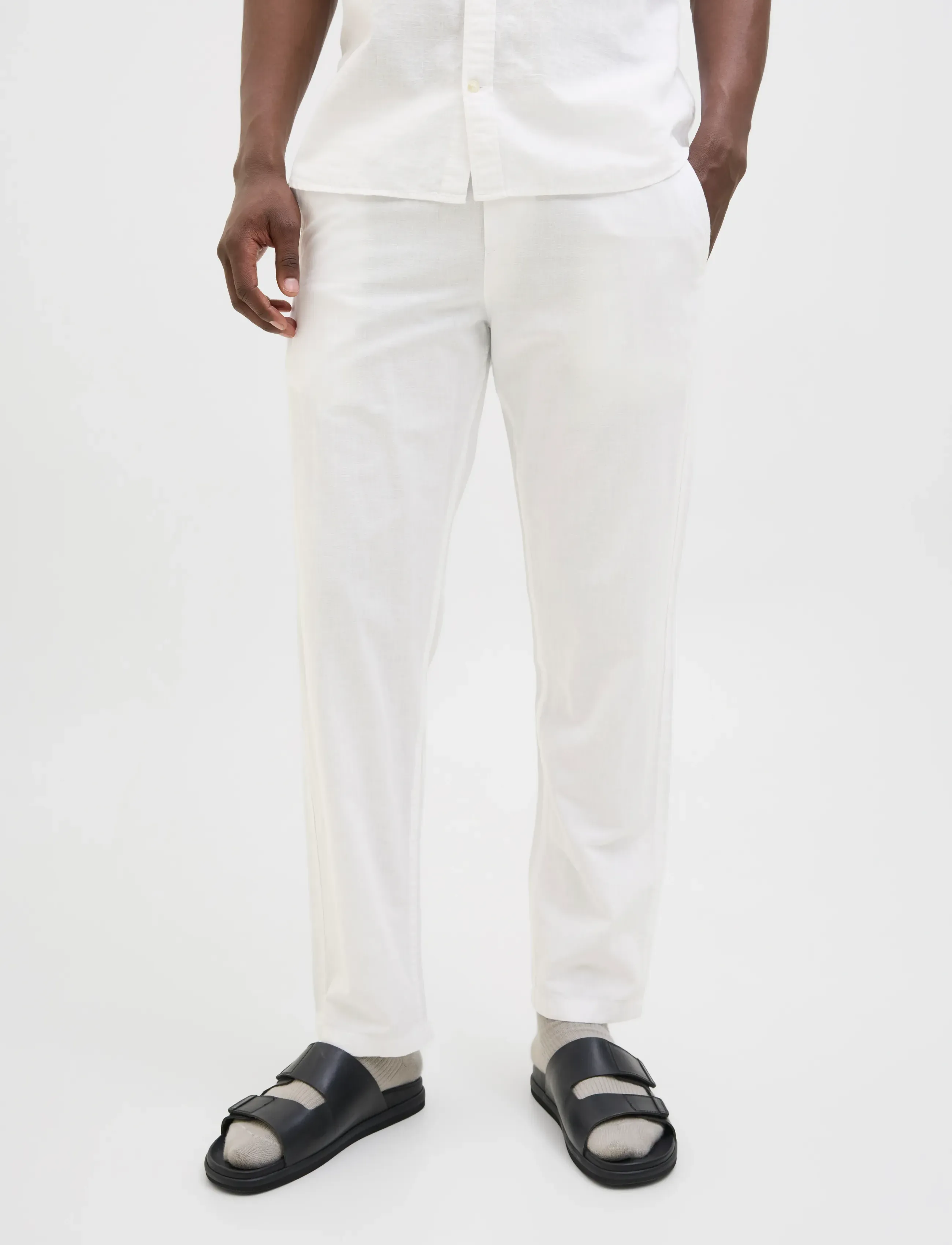 Jack & Jones JPSTKANE SUMMER LINEN BLEND JOGGER SN - Linased püksid - WHITE / white