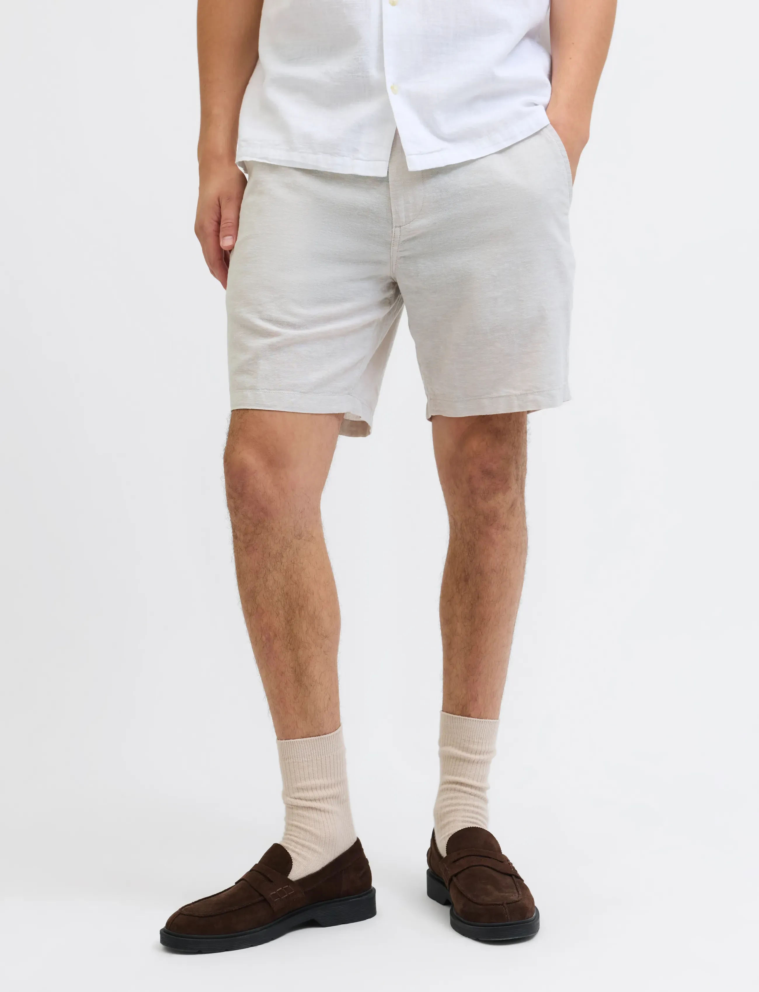 Jack & Jones Jpstace Summer Linen Blend Short Reg Sn, S, Cream, Shorts > Linen Shorts, Herre