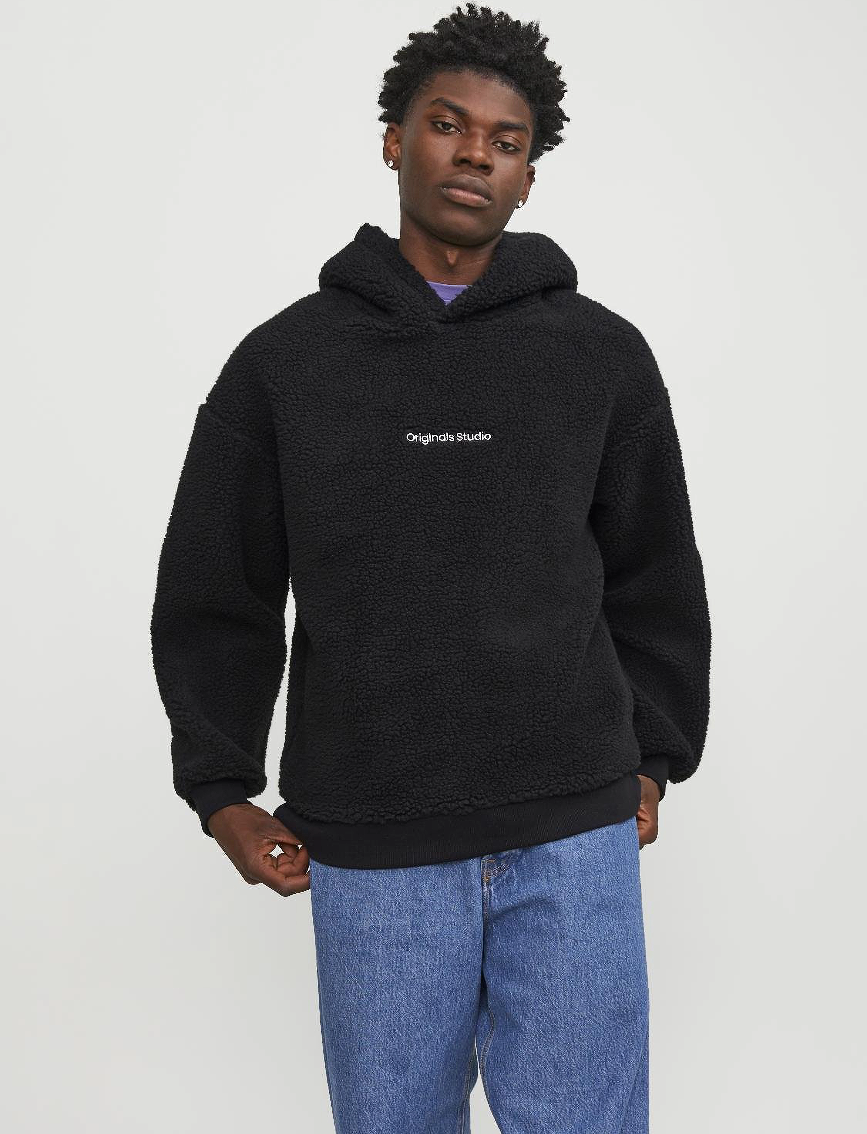 Jack & Jones JORVESTERBRO TEDDY SWEAT HOOD SN - Tøj - BLACK / black