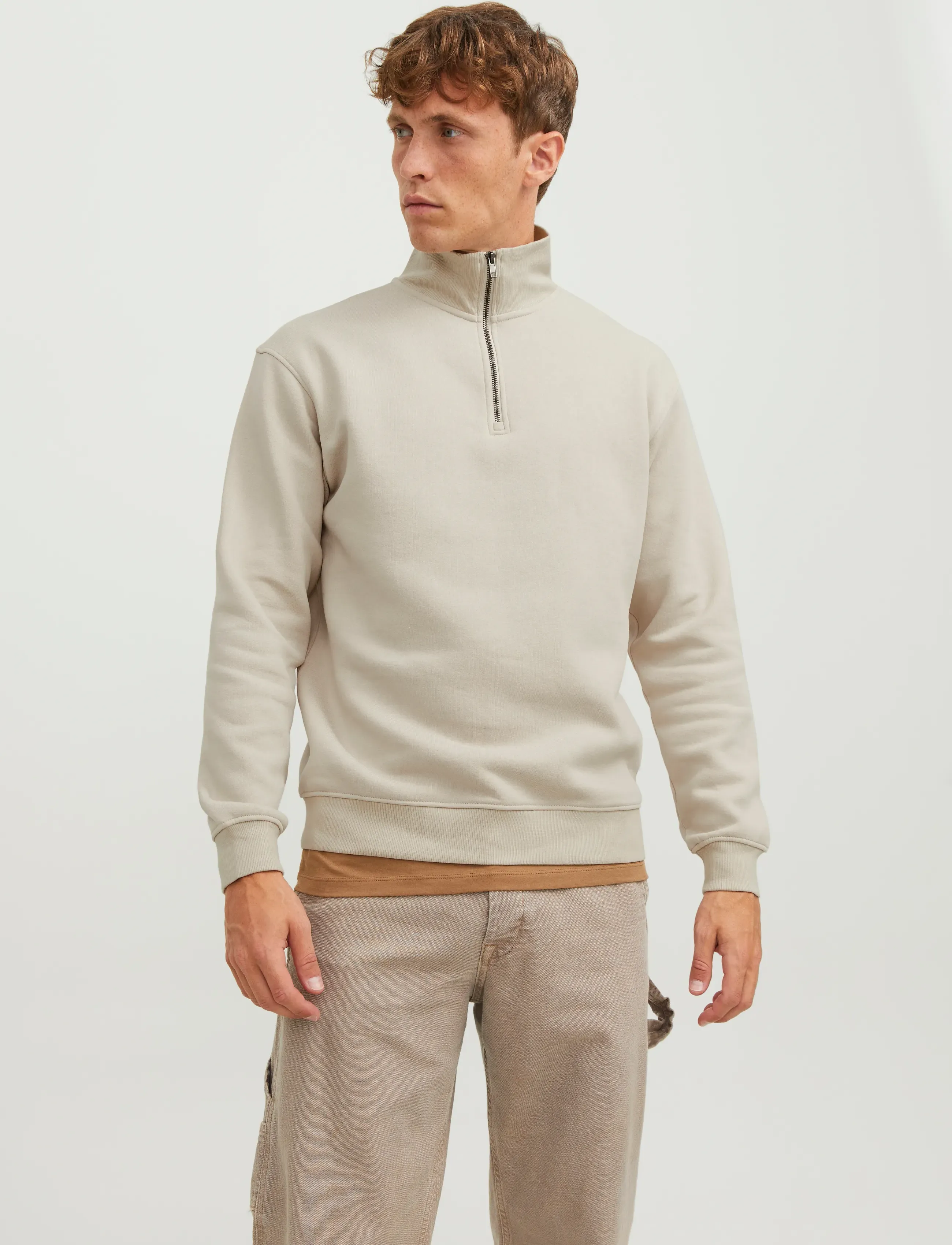 Jack & Jones JJEBRADLEY SWEAT HALF ZIP NOOS - Tøj - MOONBEAM / cream