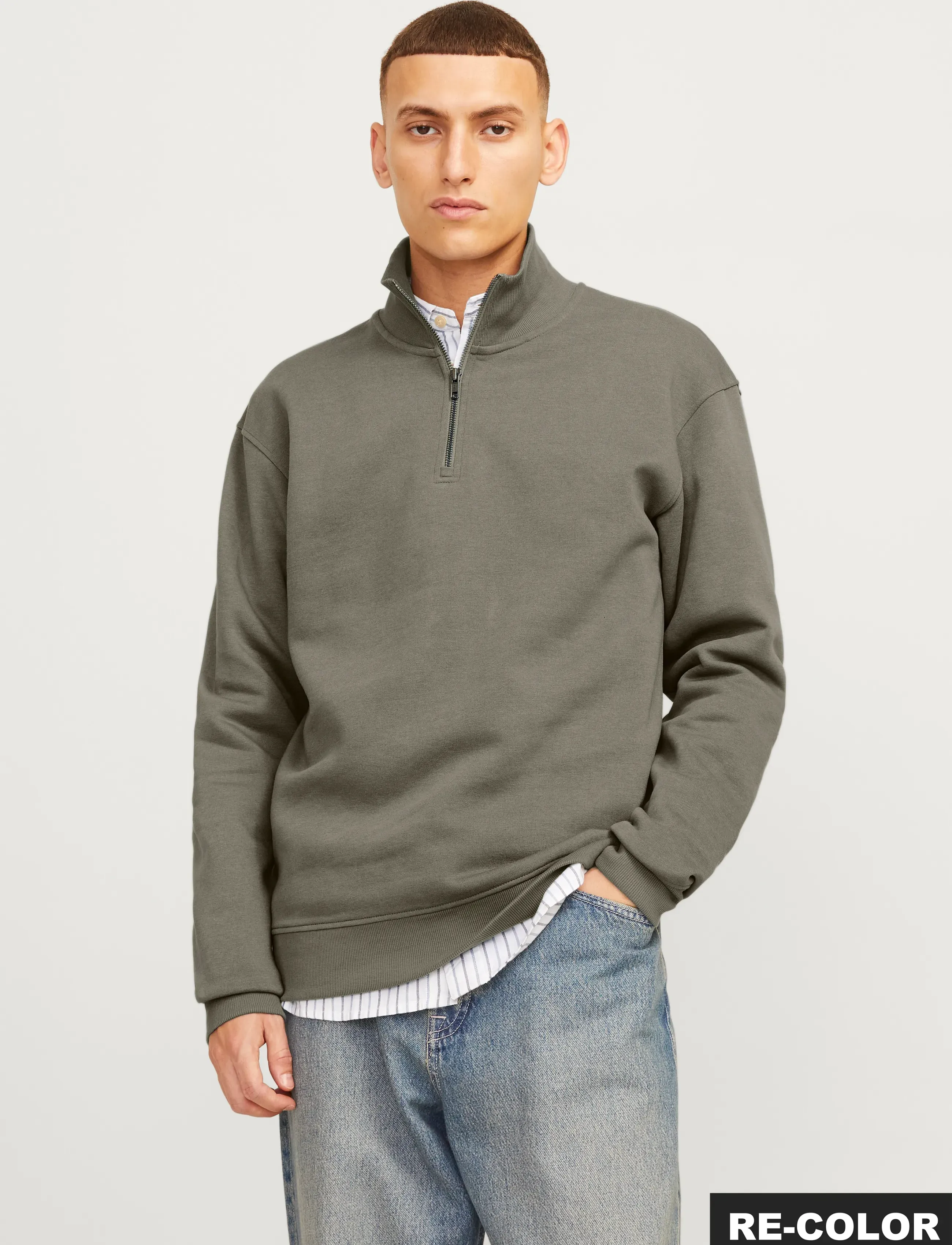 Jack & Jones JJEBRADLEY SWEAT HALF ZIP NOOS - Sweatshirts - VETIVER / khaki/green