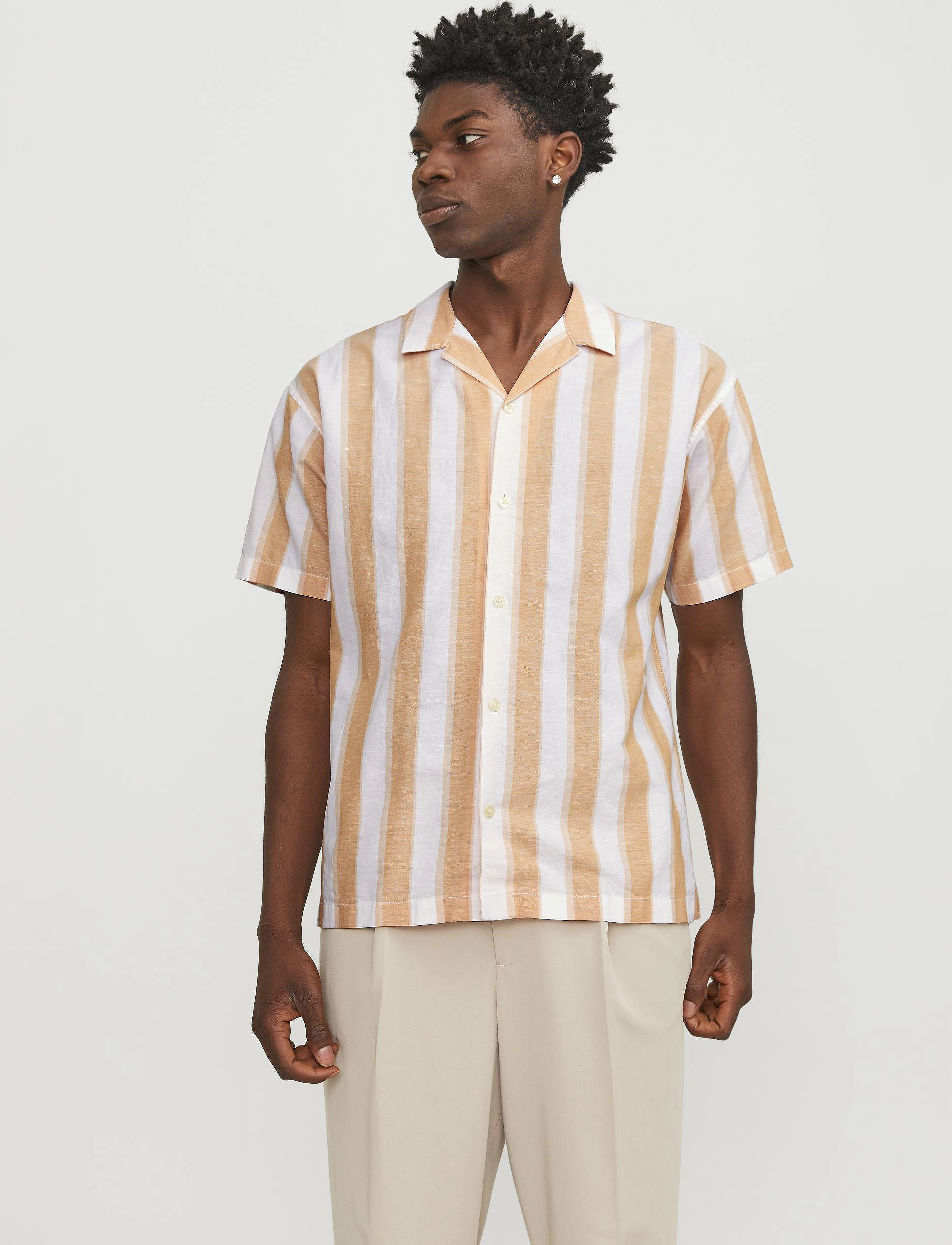 JPRCCSUMMER STRIPE RESORT SHIRT S/S LN - PEACH CARAMEL