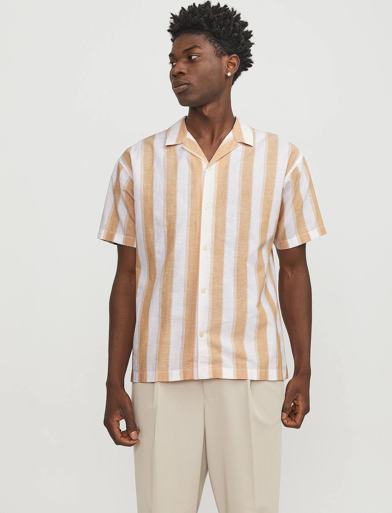 JPRCCSUMMER STRIPE RESORT SHIRT S/S LN - PEACH CARAMEL
