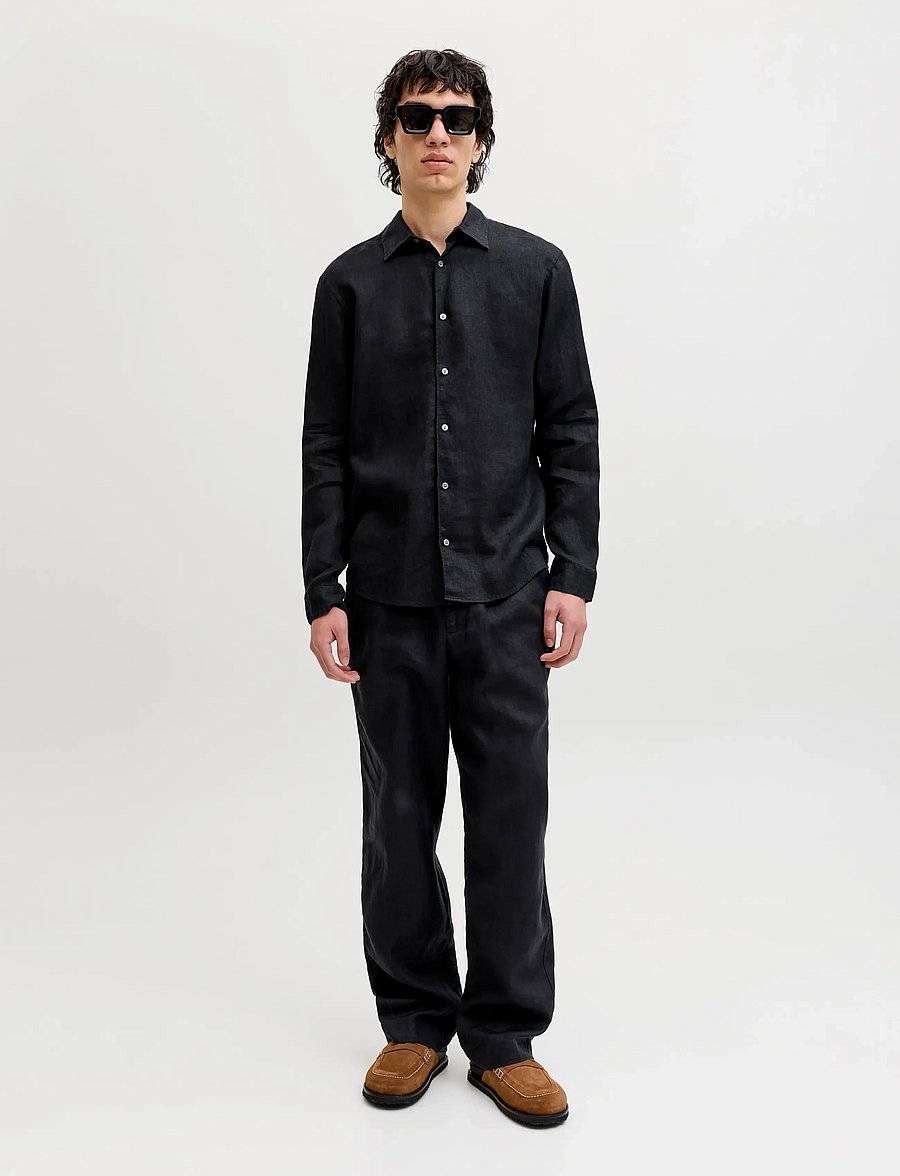 Jack & Jones - JPSTKARL LAWRENCE LINEN CHINO SN - leinenhosen - black - 4