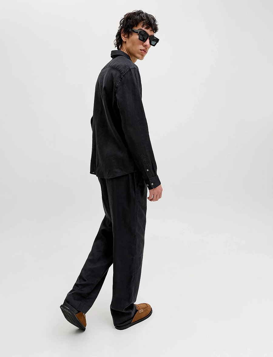 Jack & Jones - JPSTKARL LAWRENCE LINEN CHINO SN - leinenhosen - black - 5
