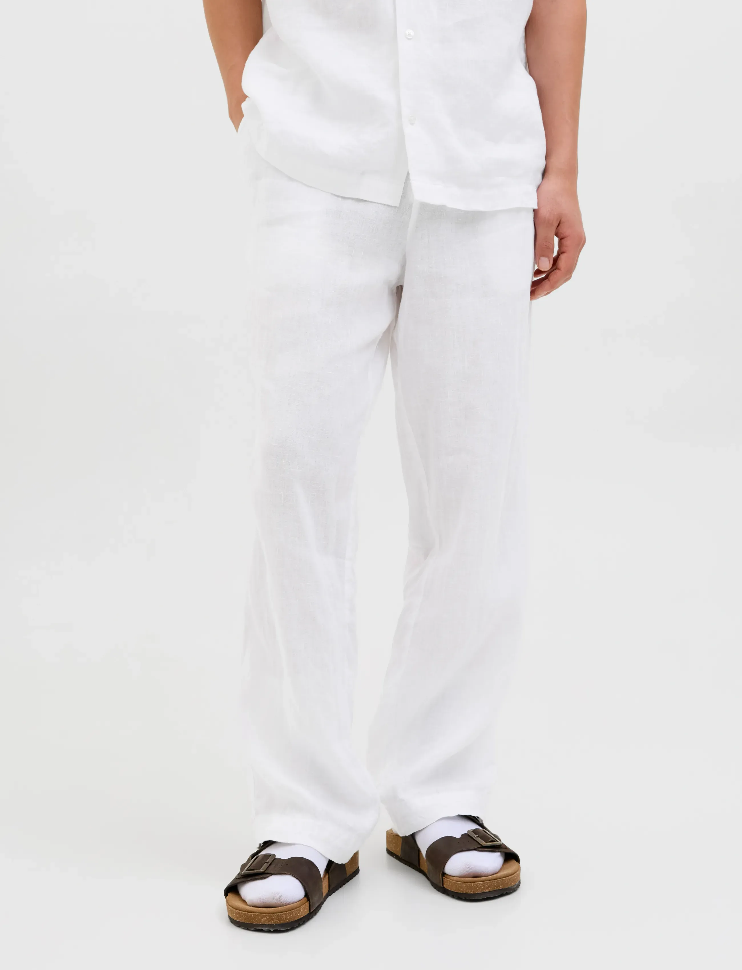 Jack & Jones JPSTKARL LAWRENCE LINEN CHINO SN - Hørbukser - BRIGHT WHITE / white