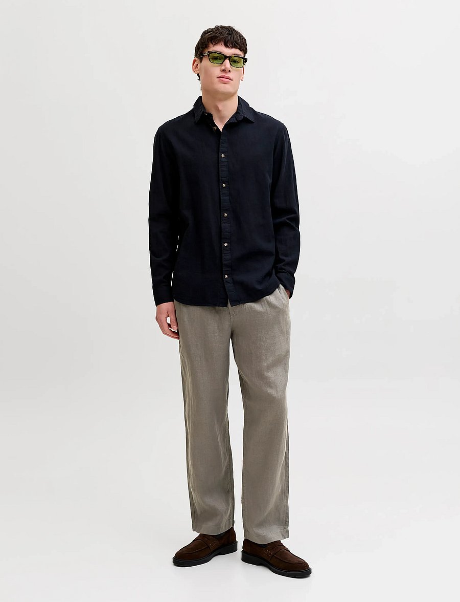 Jack & Jones - JPSTKARL LAWRENCE LINEN CHINO SN - hørbukser - smokey olive - 4