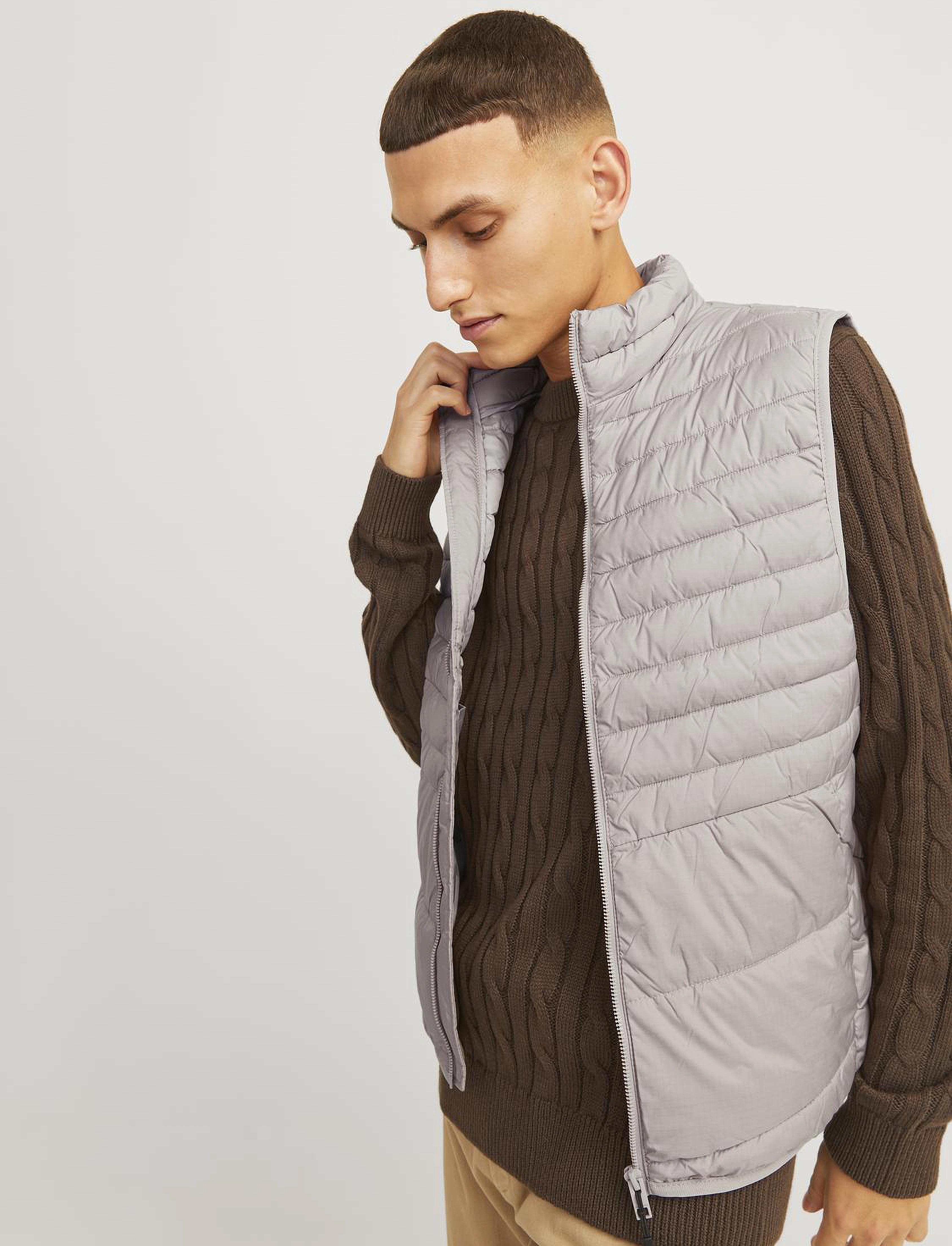 Jack & Jones Jjestate Packable Bw Collar Noos, M, Beige, Overtøj > Veste, Herre