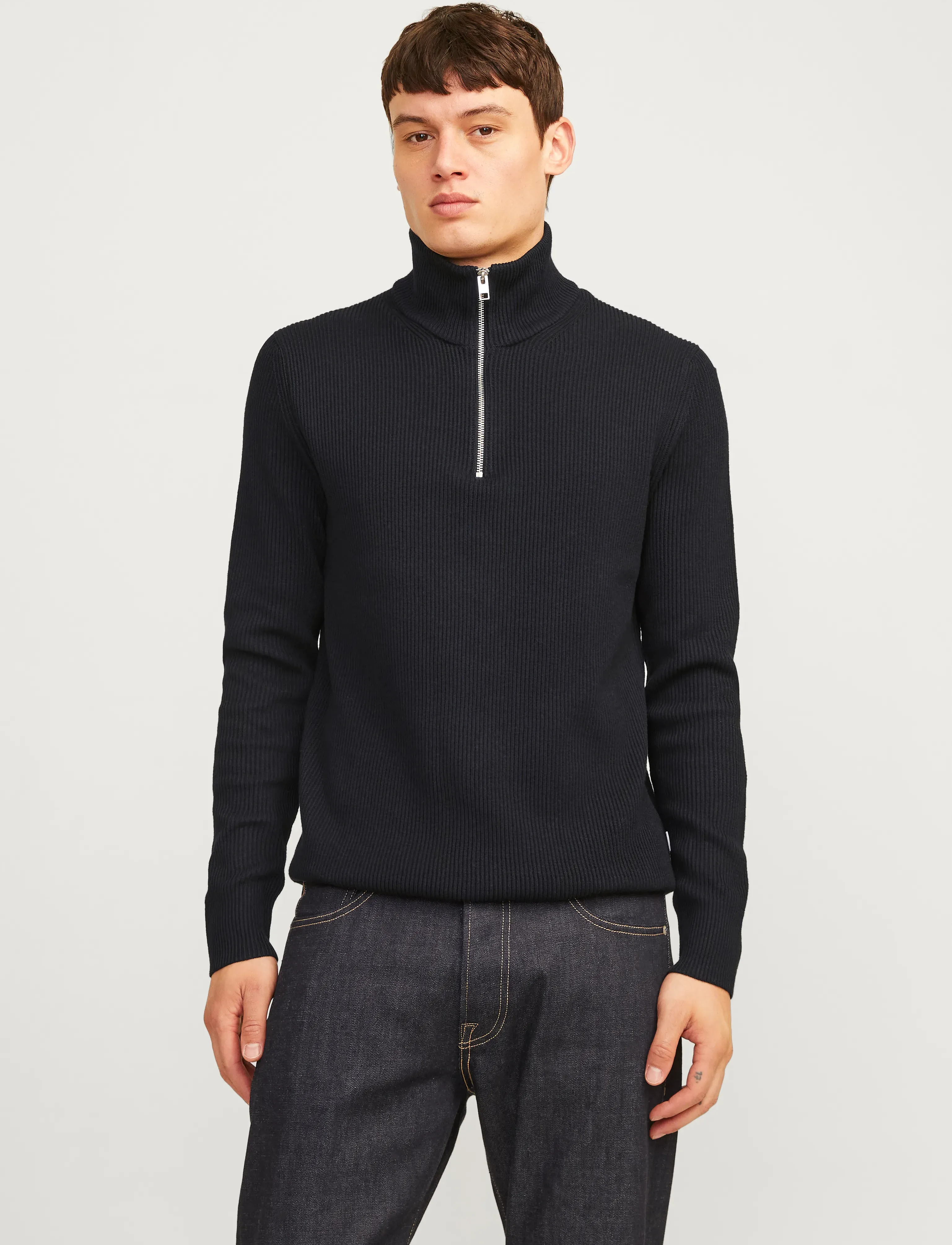 Jack & Jones Jjeperfect Knit Half Zip Sn, Mænd, Halv Lynlås Striktrøje, Sort, Str: S