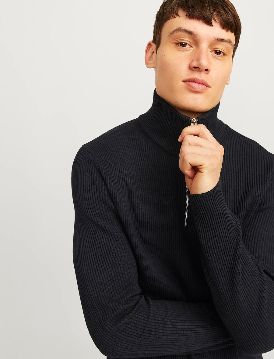 Jack & Jones - JJEPERFECT KNIT HALF ZIP SN - half zip jumpers - black - 4