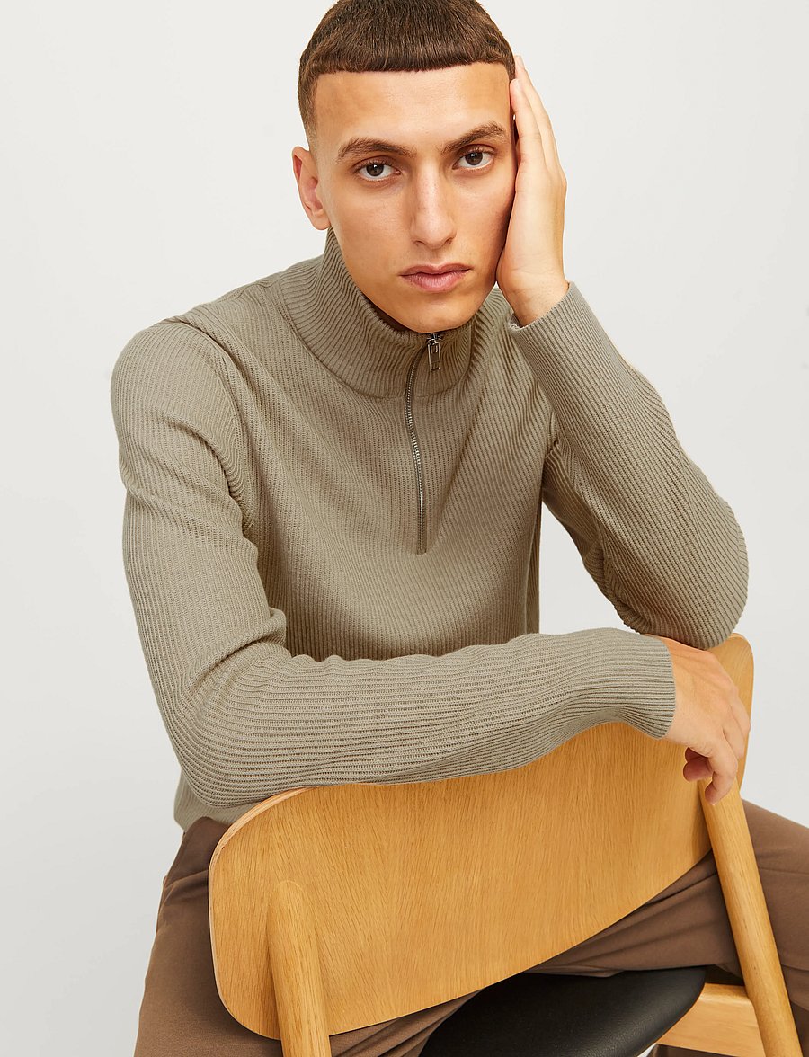 Jack & Jones - JJEPERFECT KNIT HALF ZIP SN - džemperiai su trumpu užtrauktuku - crockery - 5