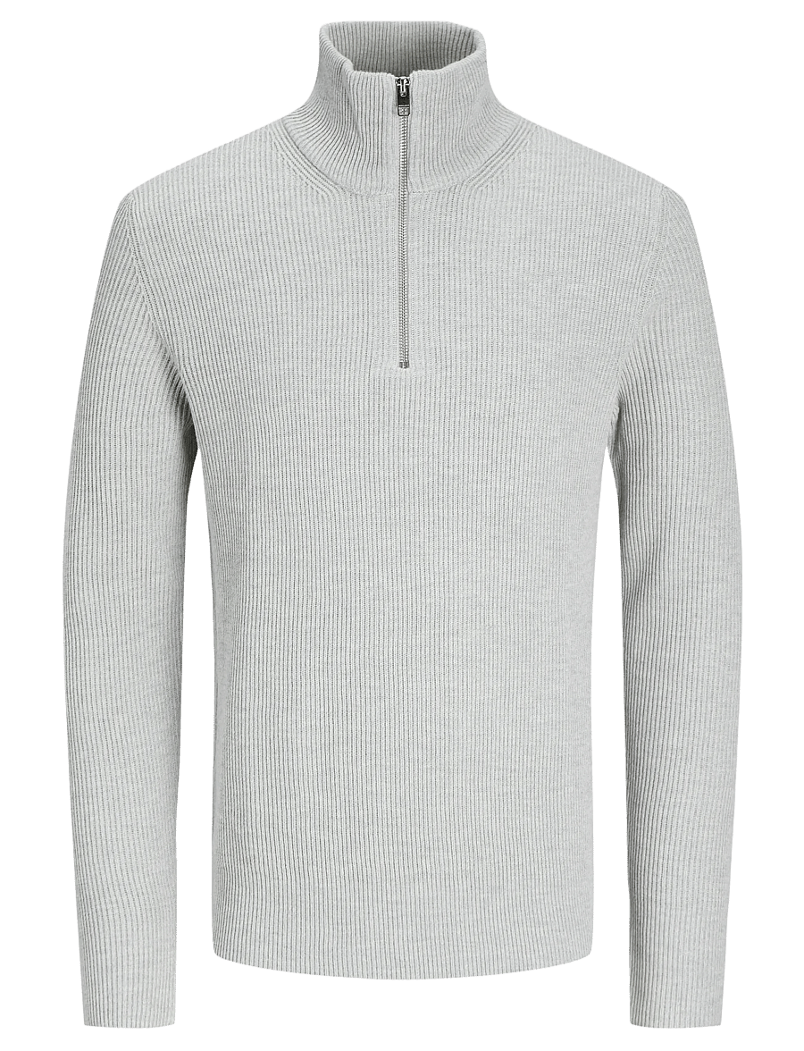 Jack & Jones - JJEPERFECT KNIT HALF ZIP SN - pullover mit halbem reißverschluss - light grey melange - 1