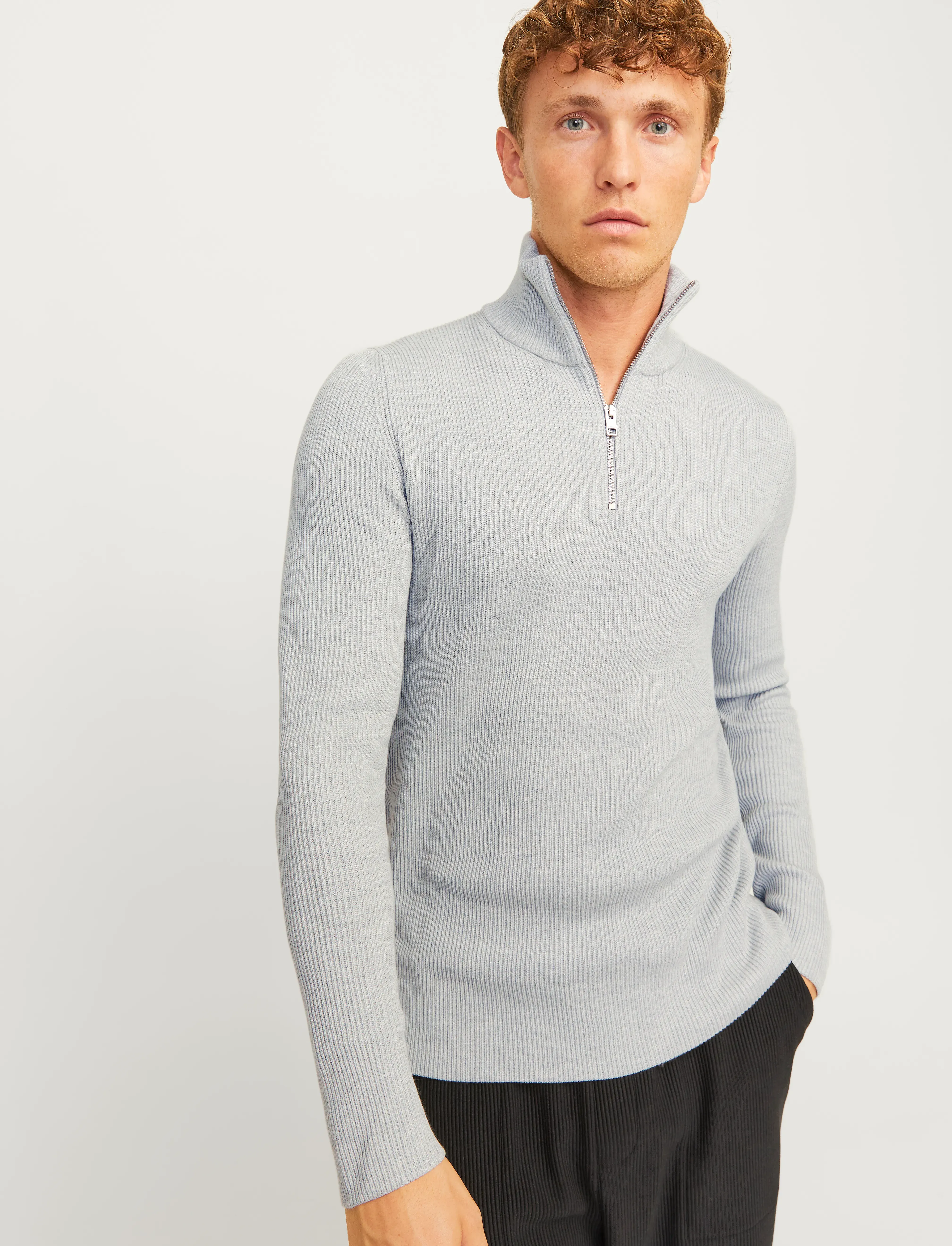 Jack & Jones - JJEPERFECT KNIT HALF ZIP SN - menn - light grey melange - 3