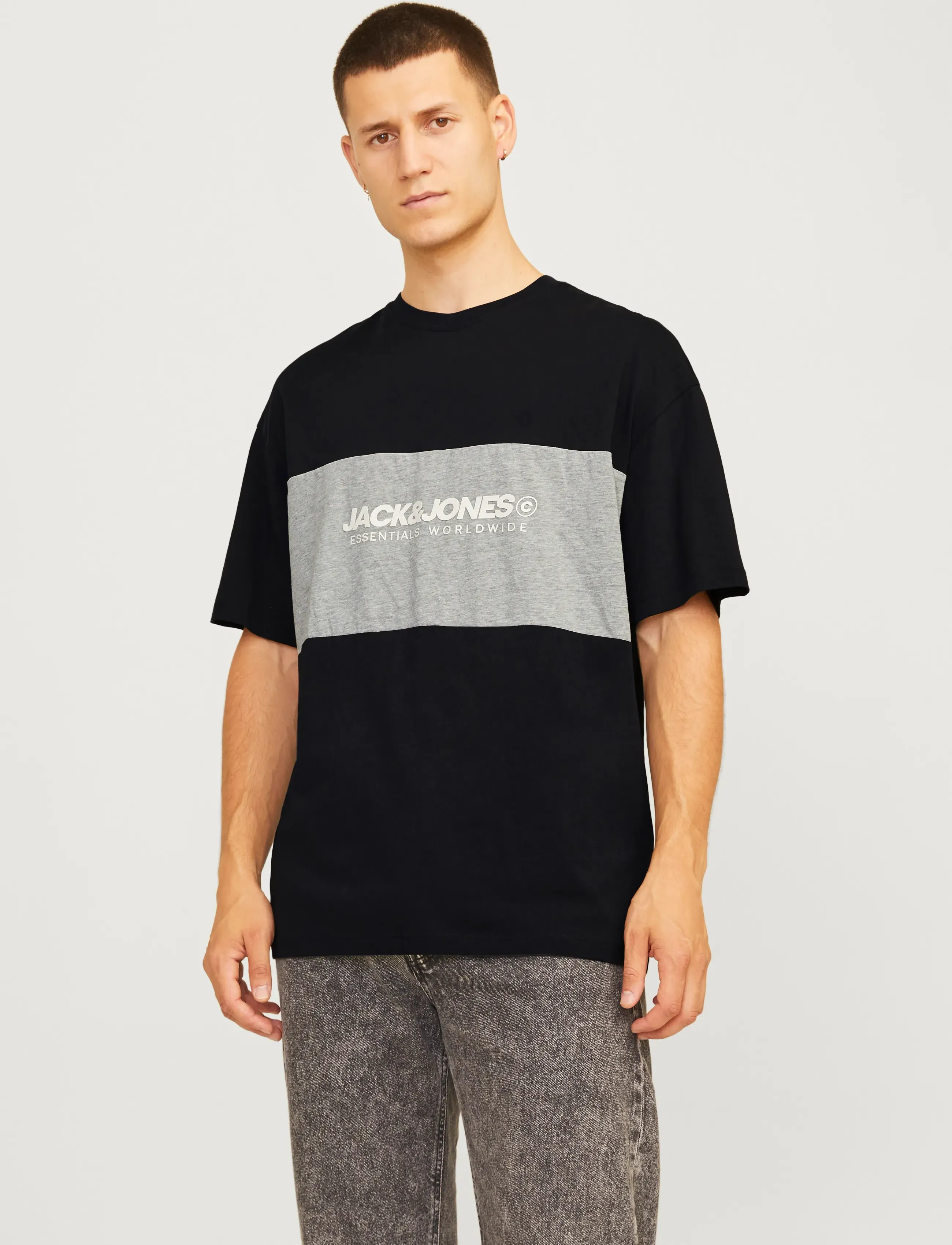 Jack & Jones Jjelegacy Blocking Tee Ss O-Neck Noos, L, T-shirts, Schwarz - Short-sleeved, Männerswear
