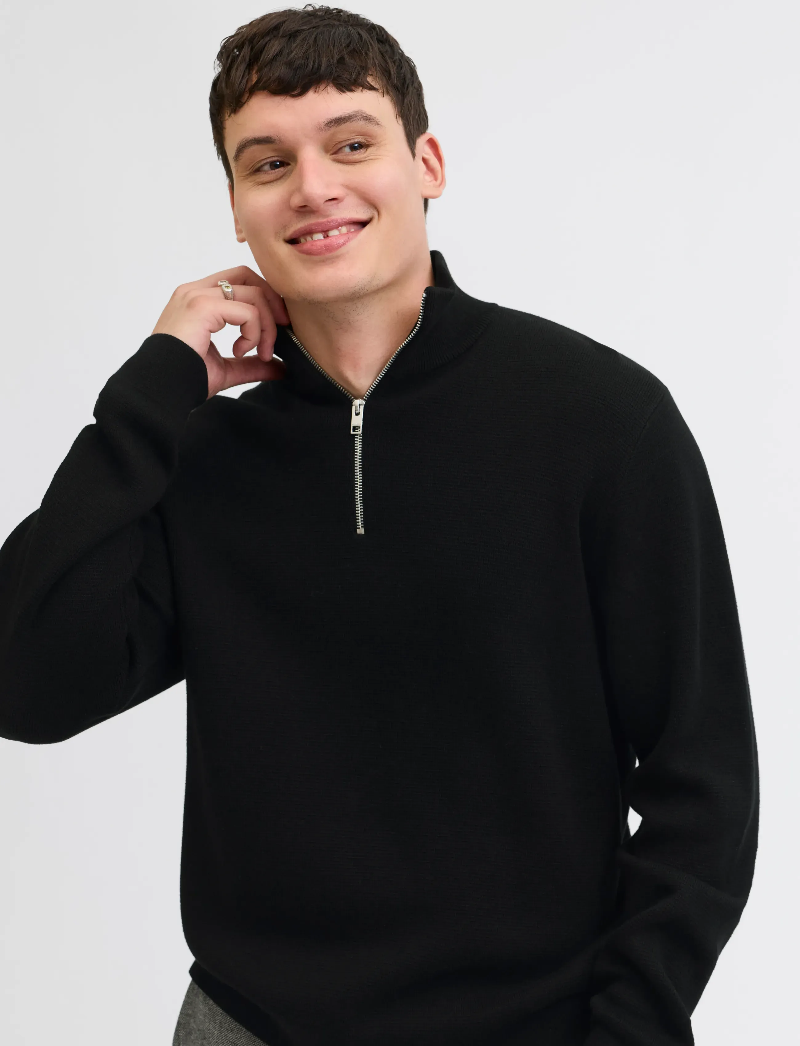 Jack & Jones - JPRBLAMILANO STITCH KNIT HALF ZIP SN - halfzip strik - black - 5