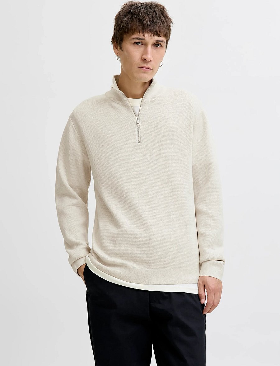 Jack & Jones - JPRBLAMILANO STITCH KNIT HALF ZIP SN - pullover mit halbem reißverschluss - cloud dancer - 0