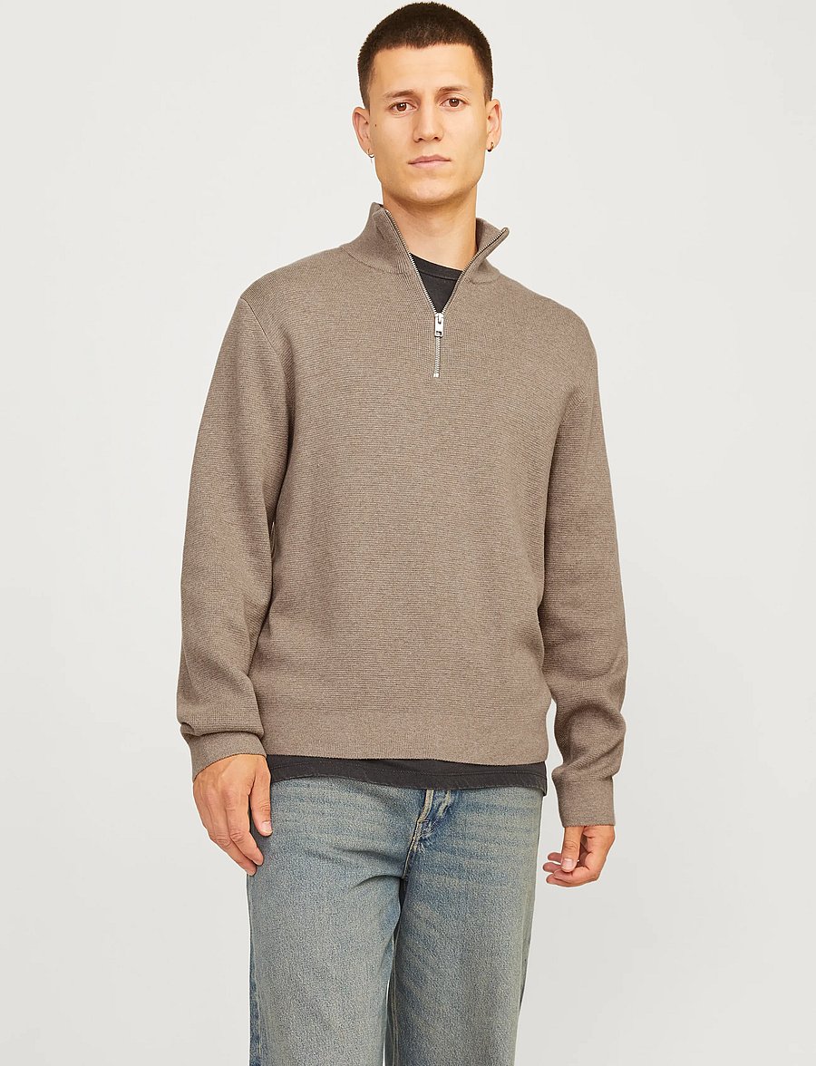 Jack & Jones - JPRBLAMILANO STITCH KNIT HALF ZIP SN - poolpika lukuga džemprid - greige - 0