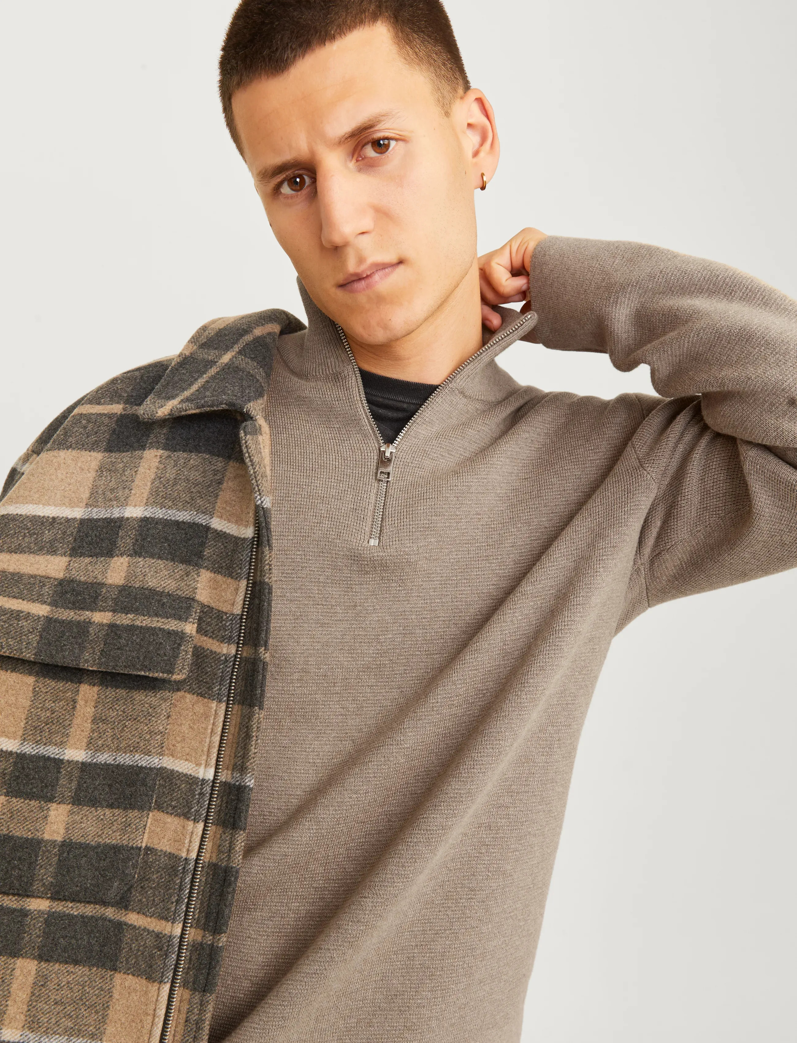 Jack & Jones - JPRBLAMILANO STITCH KNIT HALF ZIP SN - poolpika lukuga džemprid - greige - 4