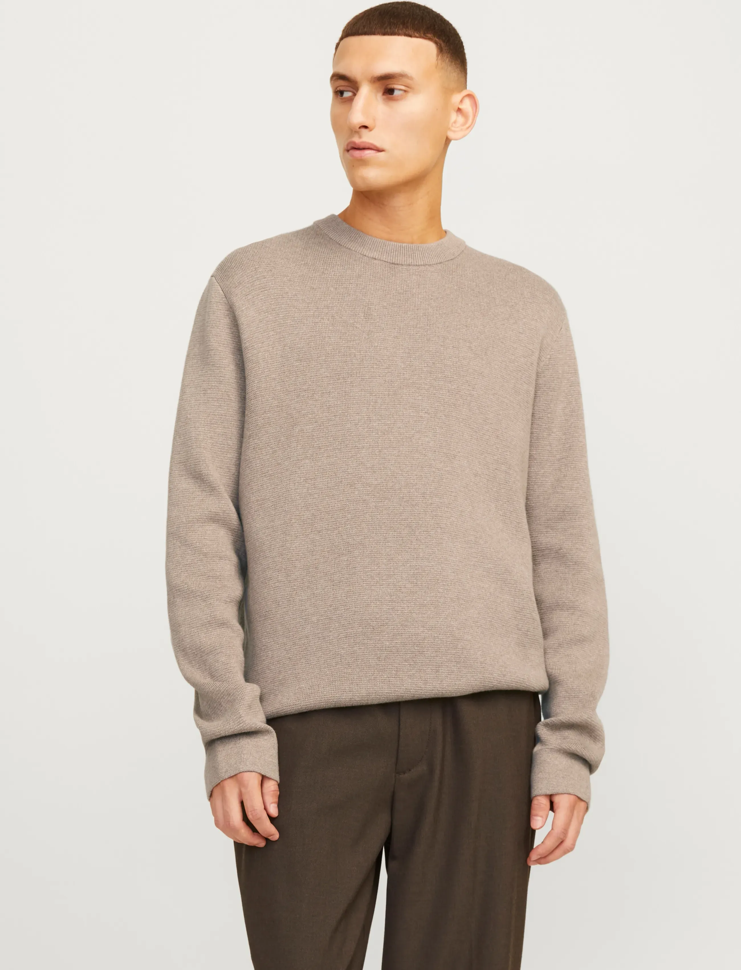 Jack & Jones Jprblamilano Stitch Knit Crew Neck Sn, L, Knitwear, Beige - Round Necks, Männerswear