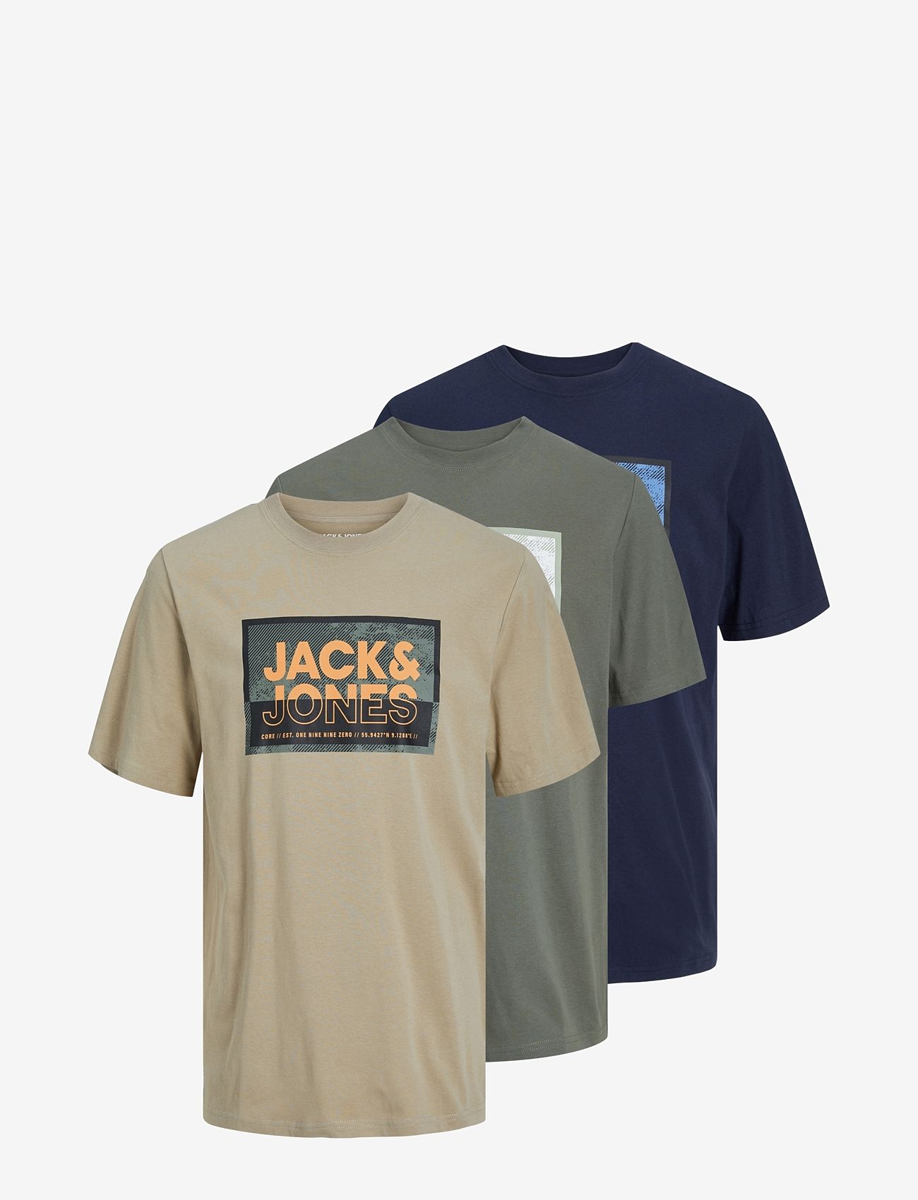 Jack & Jones - JCOLOGAN TEE SS CREW NECK SS24 3PK MP - short-sleeved t-shirts - navy blazer - 0