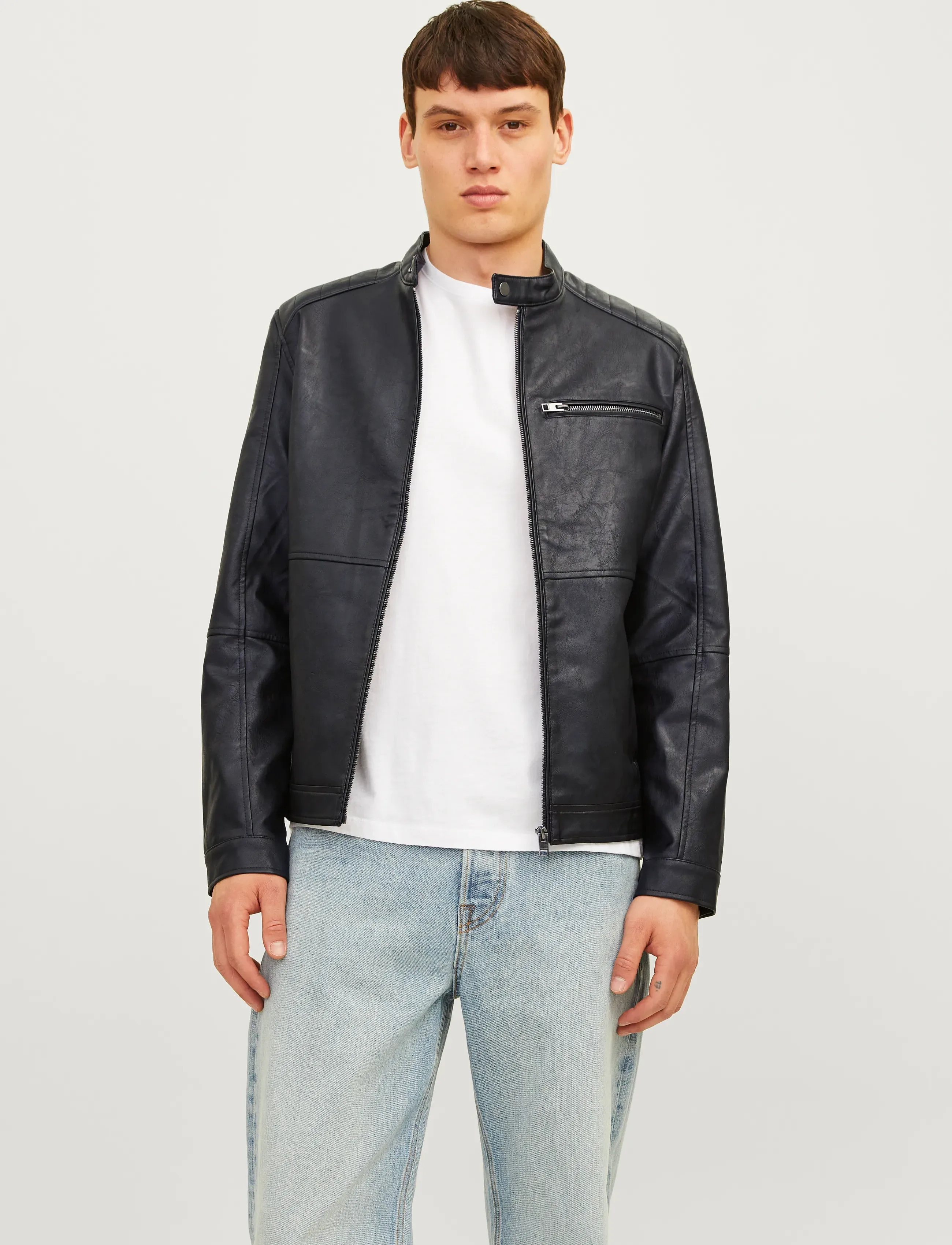 Jack & Jones Jjedylan Pu Biker Jacket Noos, M, Jackets, Schwarz - Leather, Männerswear