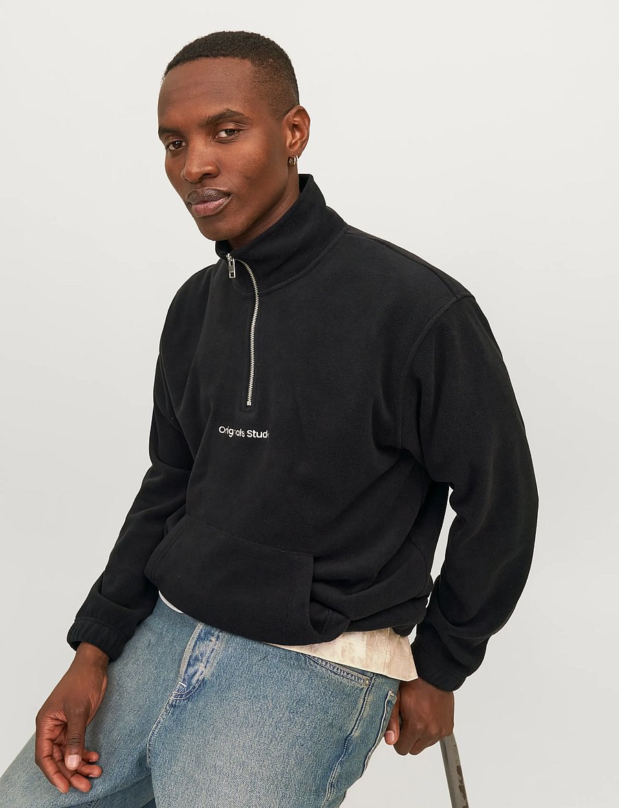 Jack & Jones - JORVESTERBRO FLEECE QUARTER ZIP NOOS - fleece-pullover - black - 4