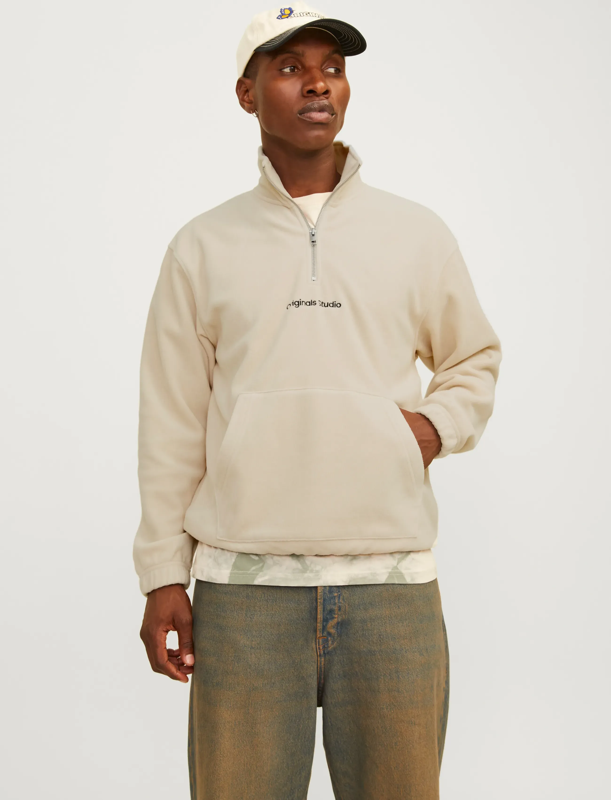 Jack & Jones Jorvesterbro Fleece Quarter Zip Noos, M, Beige, Sweatshirts & Hættetrøjer > Fleeces & Midlayers, Herre