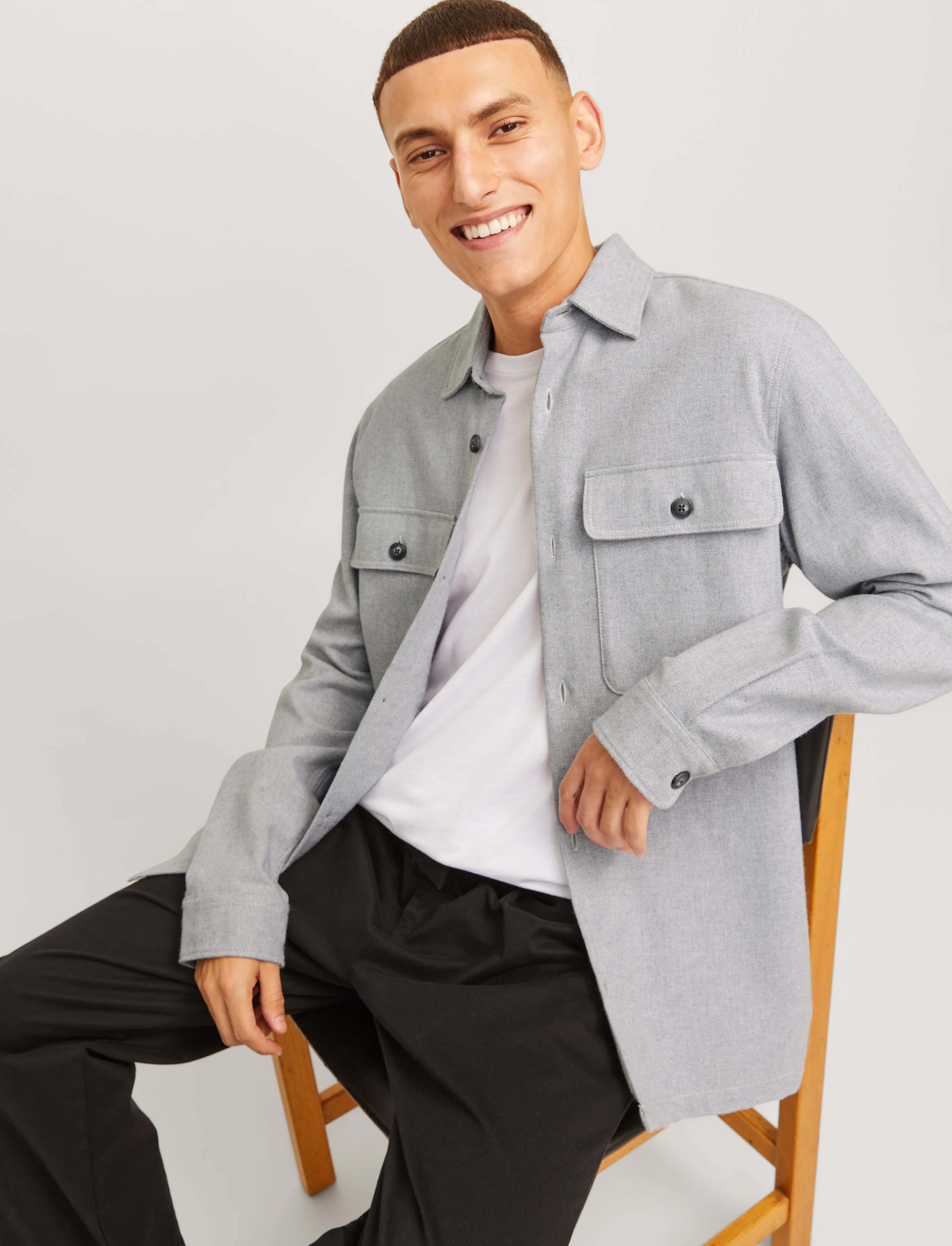 Jack & Jones - JPRRAYMOND MELANGE SOLID LS OVERSHIRT SN - light grey melange - 5