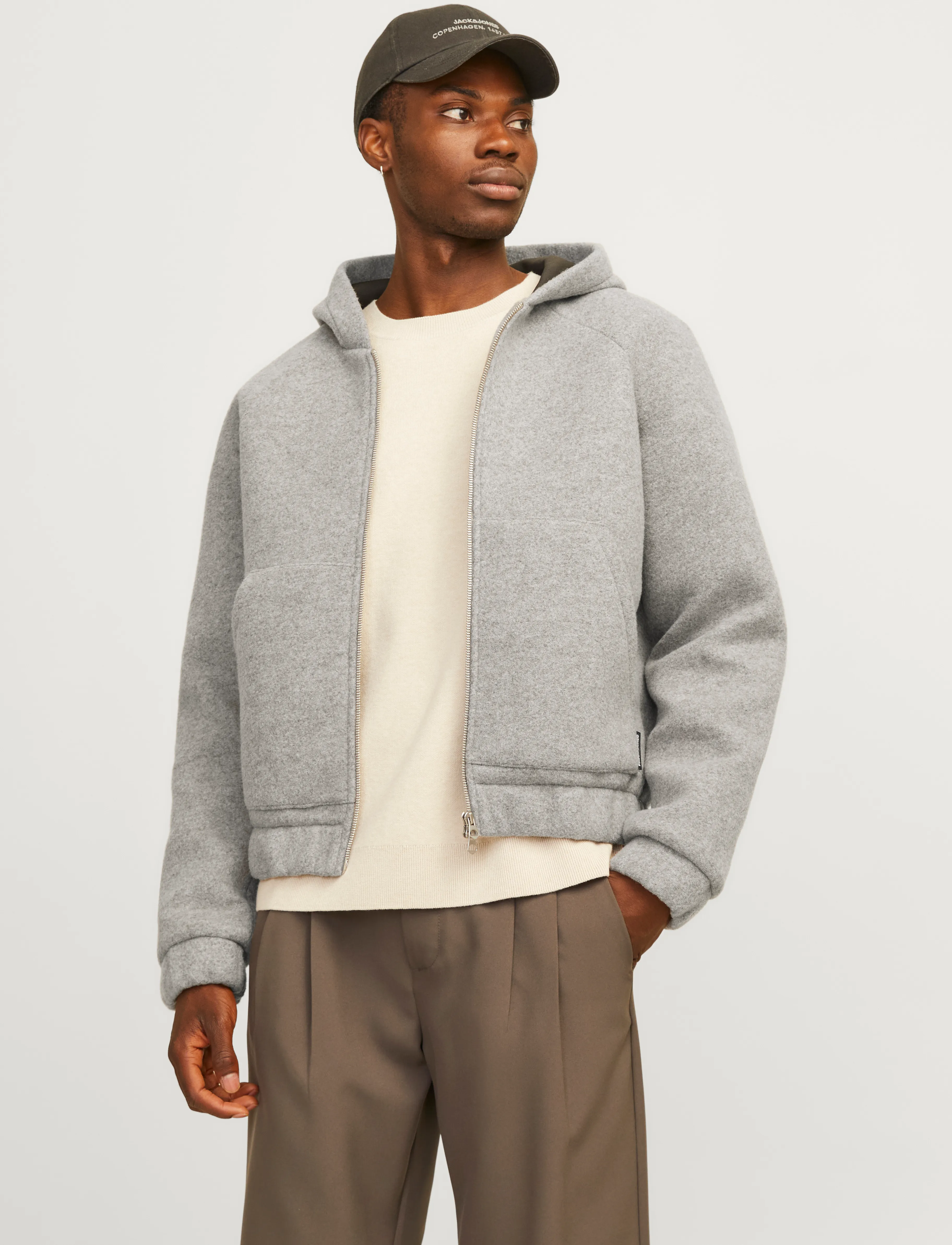 Jack & Jones JCOTERRAIN BONDED WOOL HOODIE LN - Sweatshirts - GREY MELANGE / beige