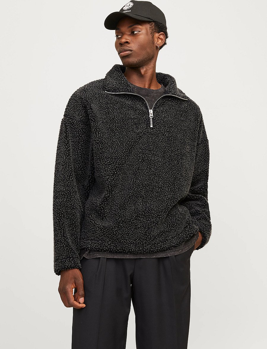 Jack & Jones - JORROXBURY TEDDY SWEAT HIGH NECK LN - teddy-pullover - black - 0