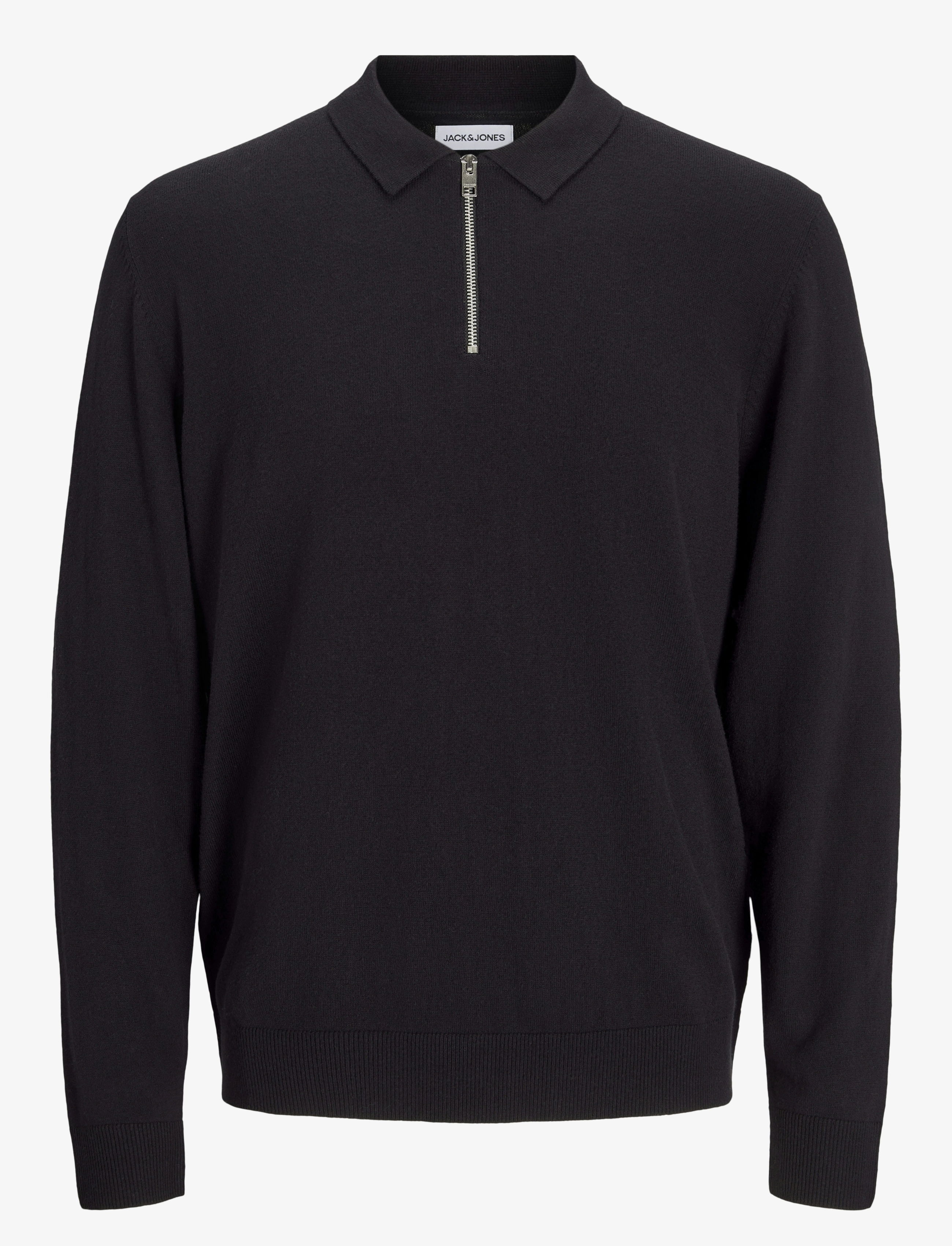 Jack & Jones JJEEMIL KNIT POLO HALF ZIP LS NOOS - Strik - BLACK / black