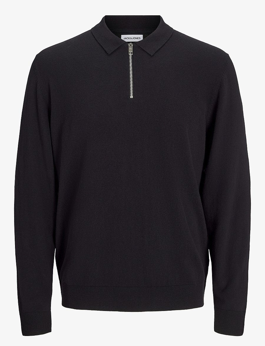 Jack & Jones - JJEEMIL KNIT POLO HALF ZIP LS NOOS - half zip jumpers - black - 1