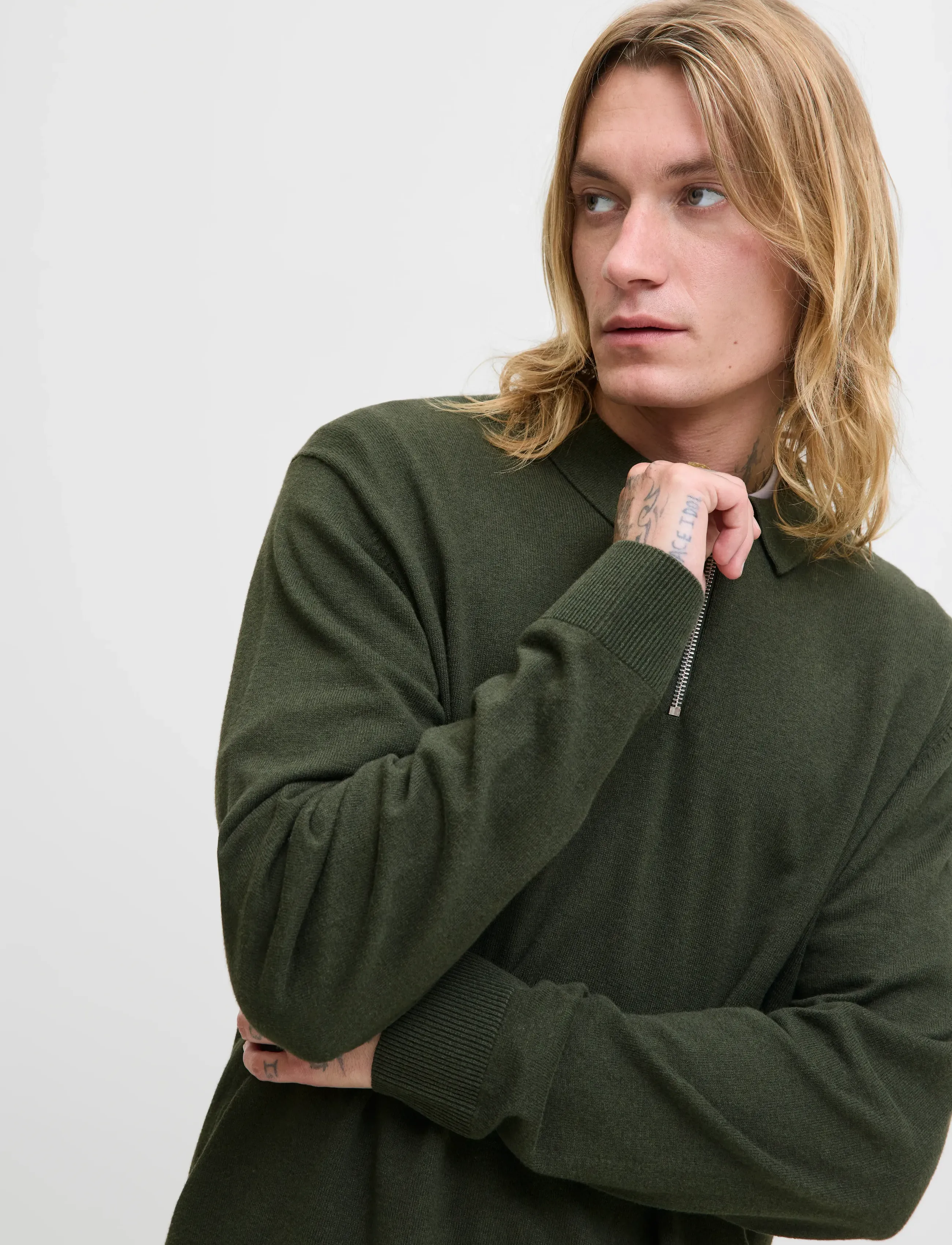 Jack & Jones JJEEMIL KNIT POLO HALF ZIP LS NOOS - Strickmode - DUFFEL BAG / khaki/green