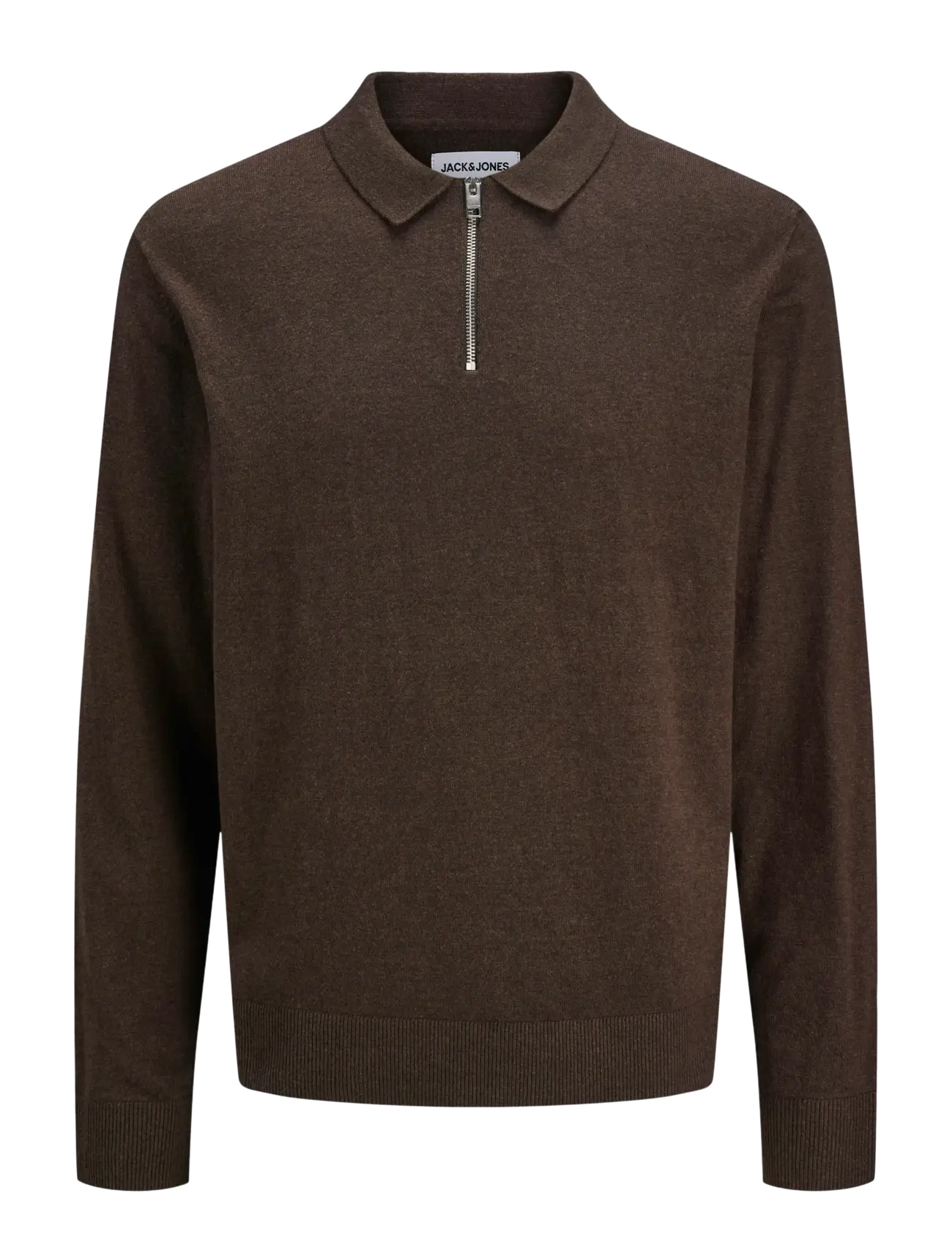 Jack & Jones JJEEMIL KNIT POLO HALF ZIP LS NOOS - Halfzip strik - MULCH / brown