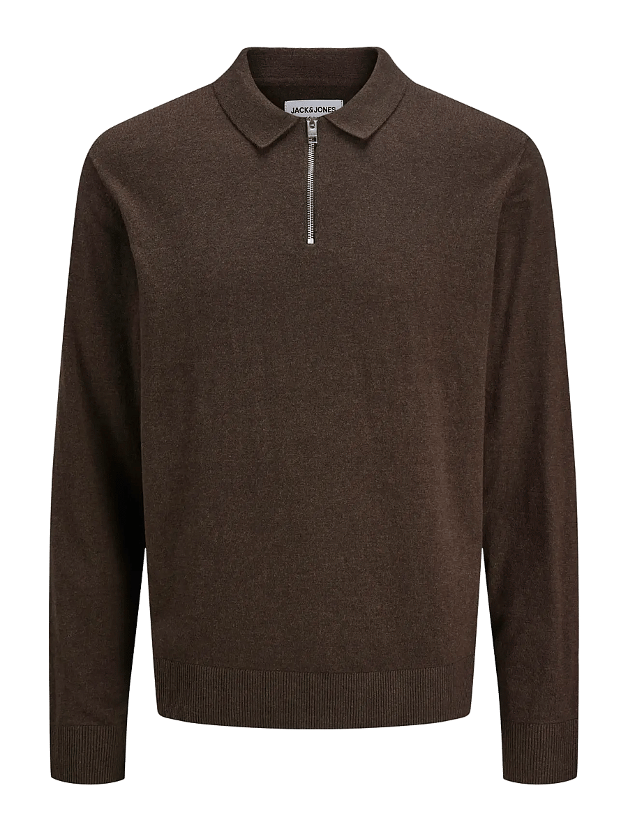 Jack & Jones - JJEEMIL KNIT POLO HALF ZIP LS NOOS - halfzip strik - mulch - 1